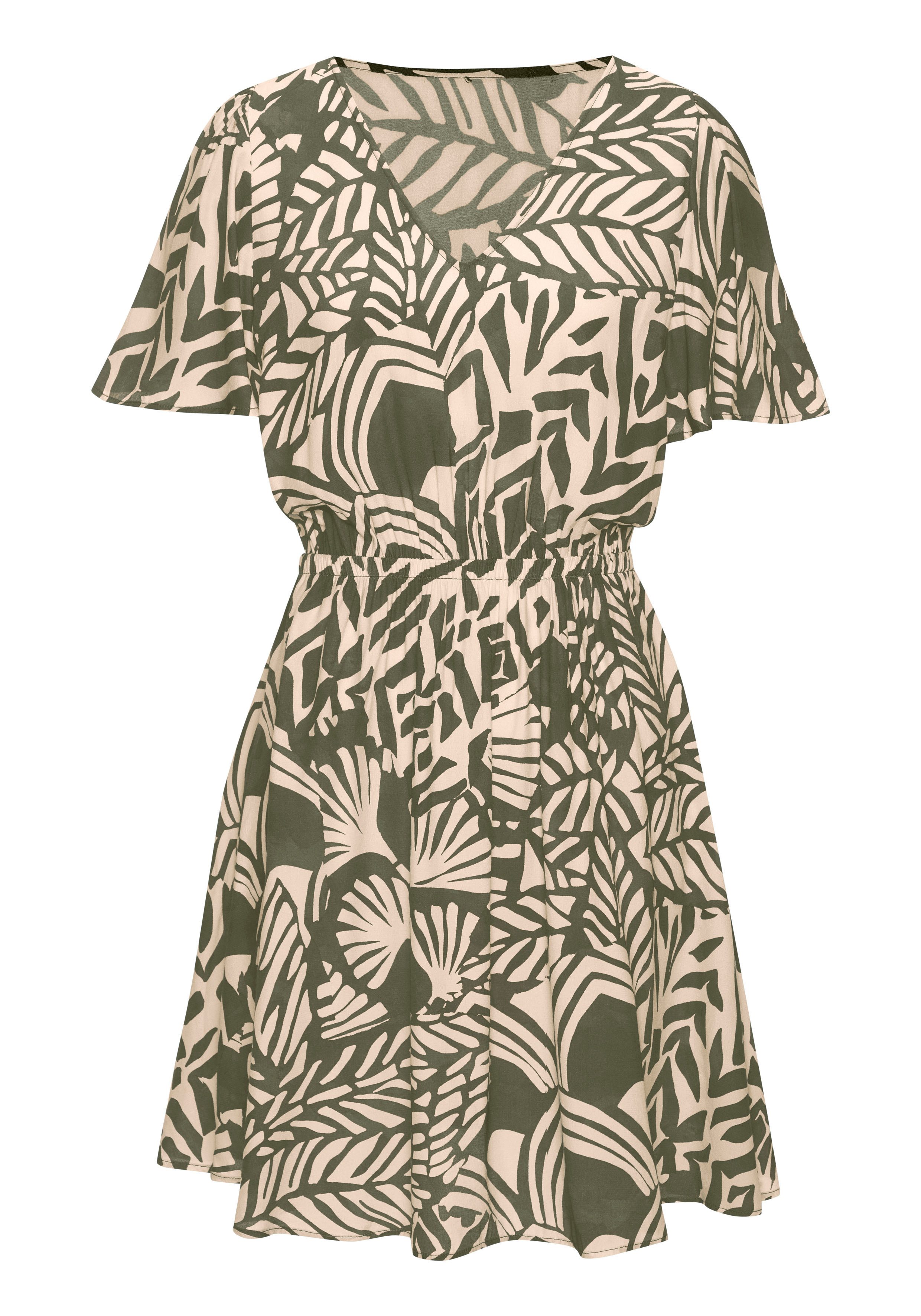Lascana Zomerjurk met alloverprint, vleugel mouwen, zomerjurk, geweven stof