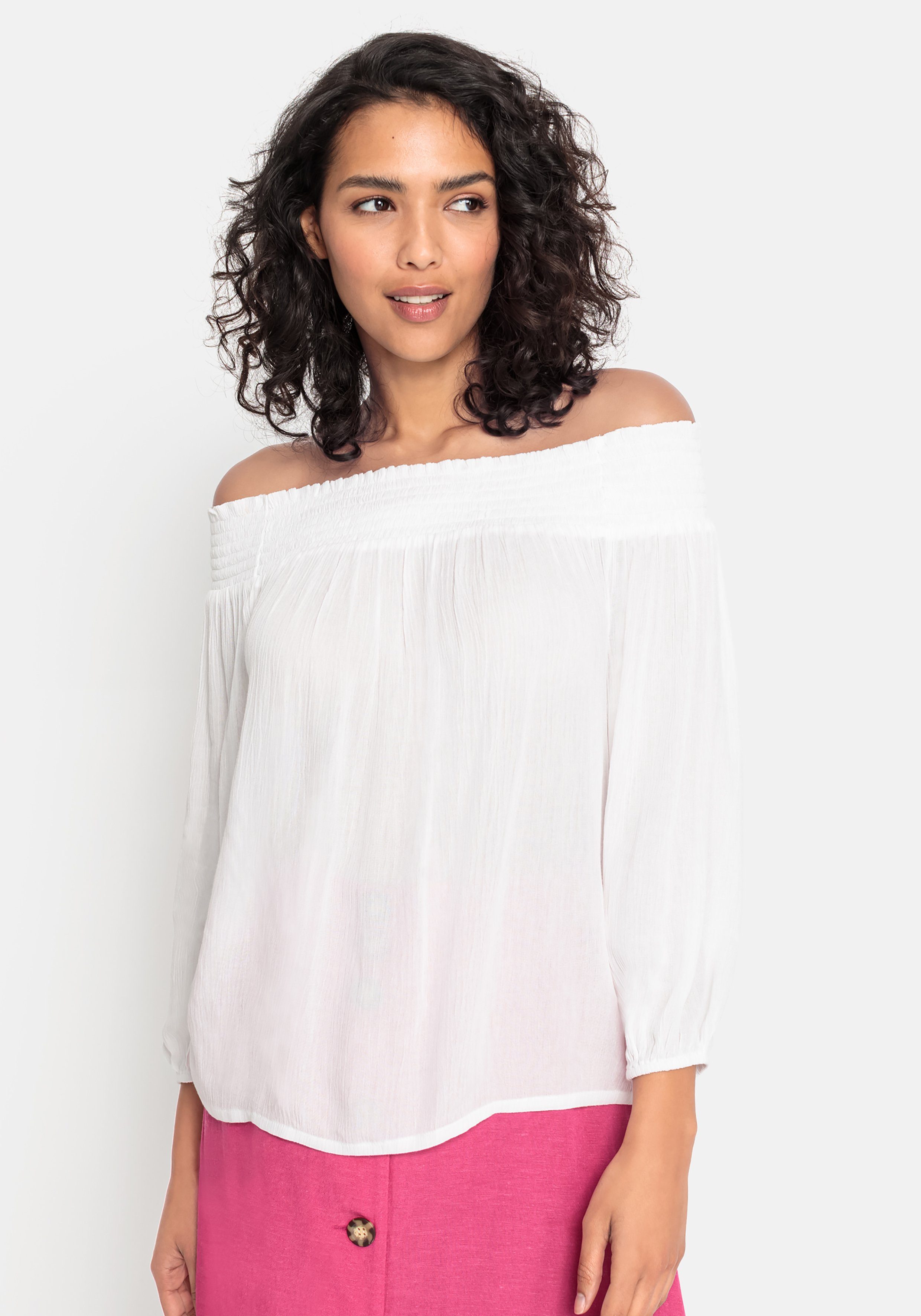 Lascana Blouse met carmenhals in een lichte gekreukte crinkle look, damesblouse, off-the-shoulder