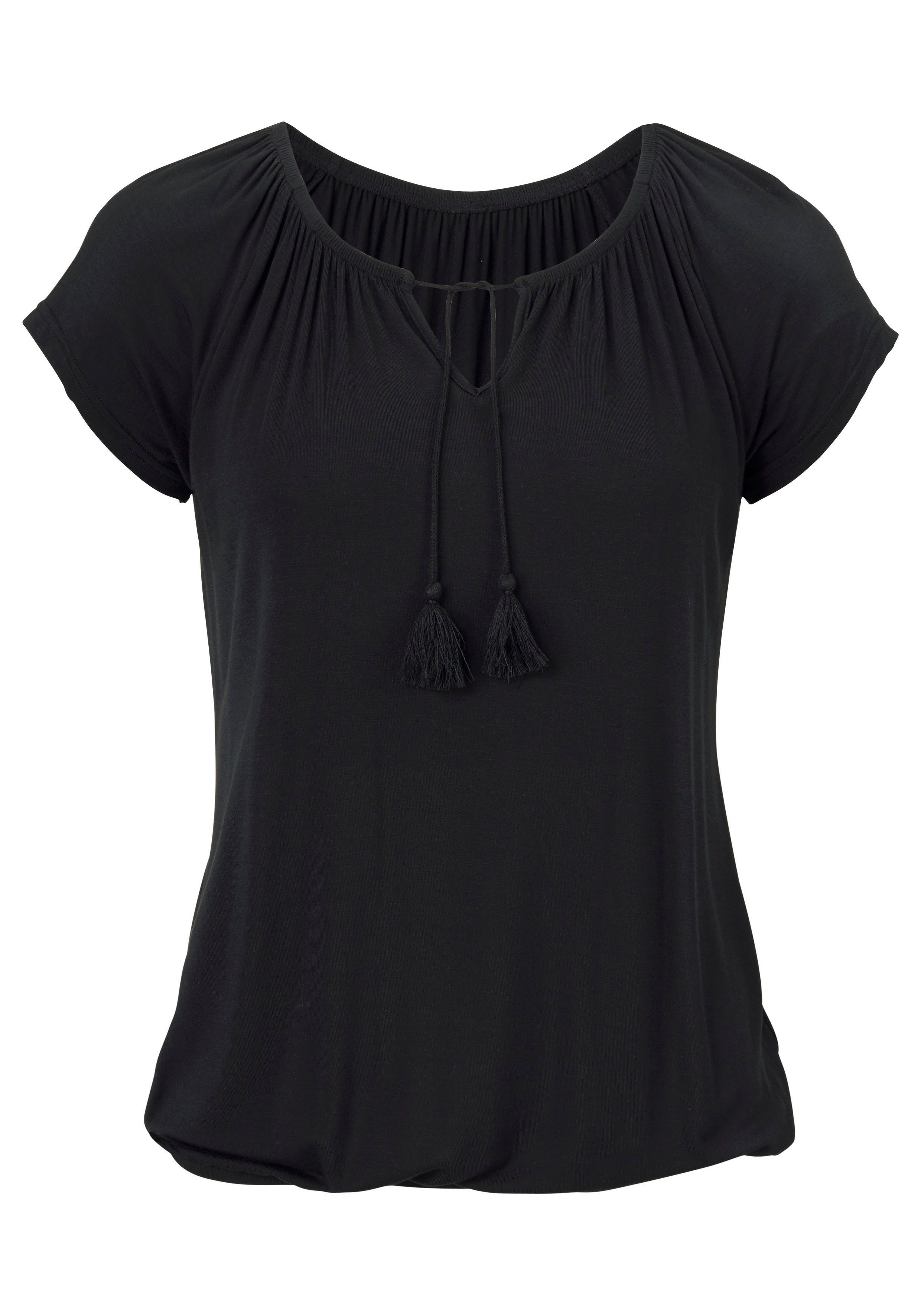 Vivance Shirt met korte mouwen Met iets aangerimpelde hals (Set van 2)
