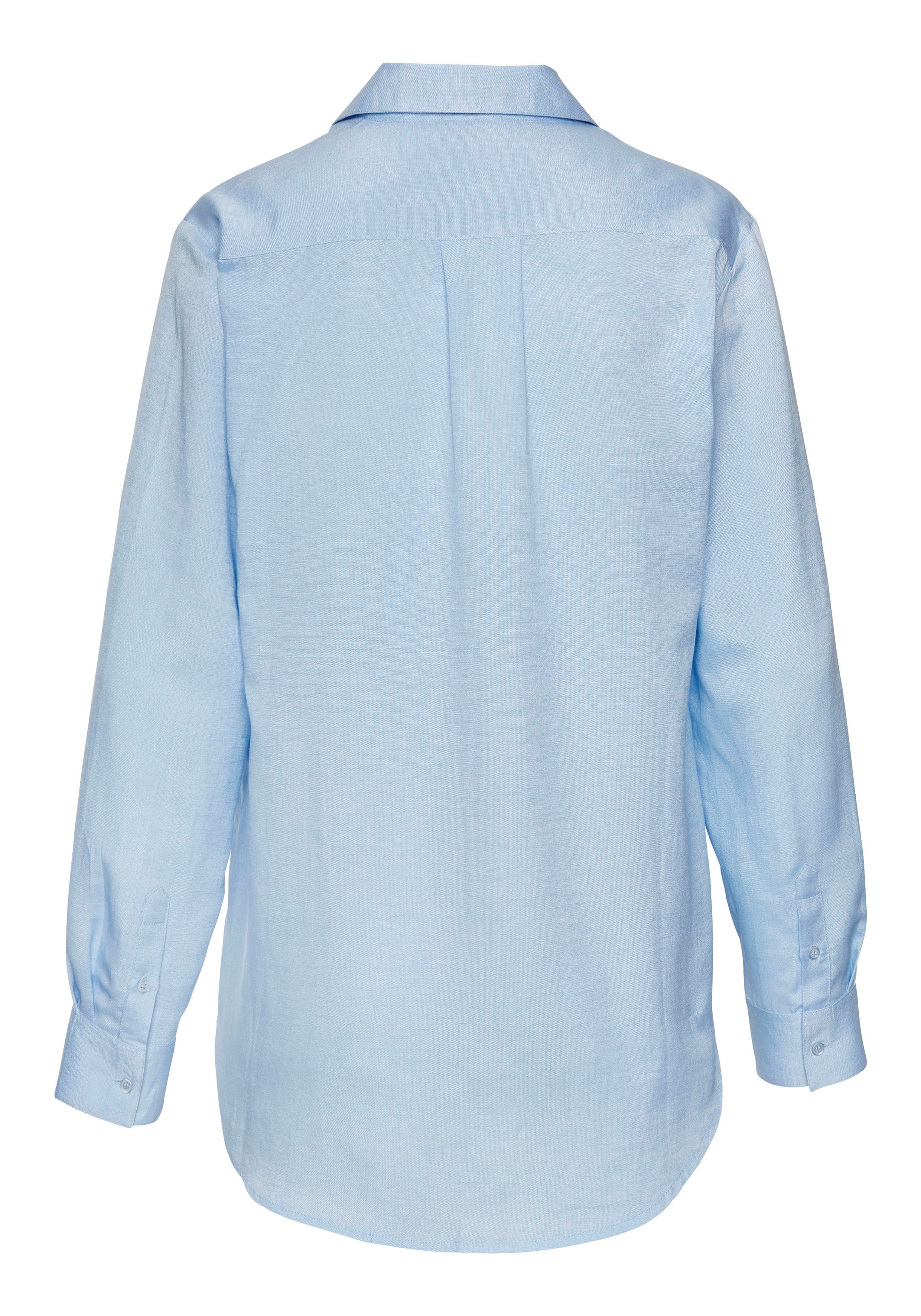 Lascana Overhemdblouse van linnenmix, damesblouse met overhemdkraag en knoopsluiting