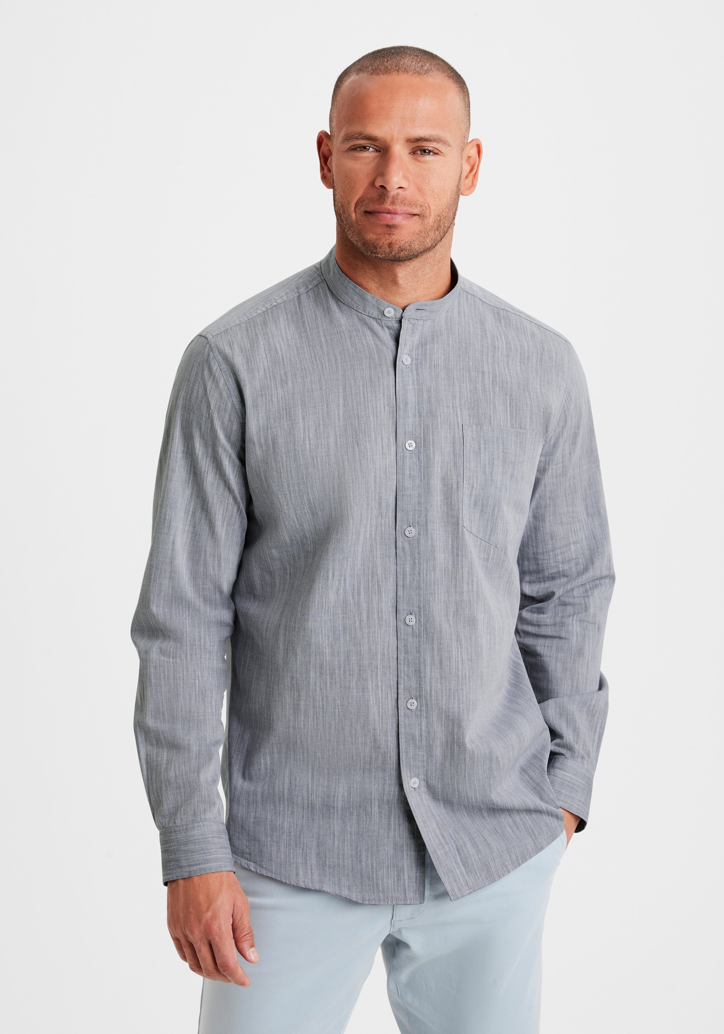 H.I.S Overhemd met lange mouwen Regular fit, staande kraag shirt met borstzak, 100% katoen