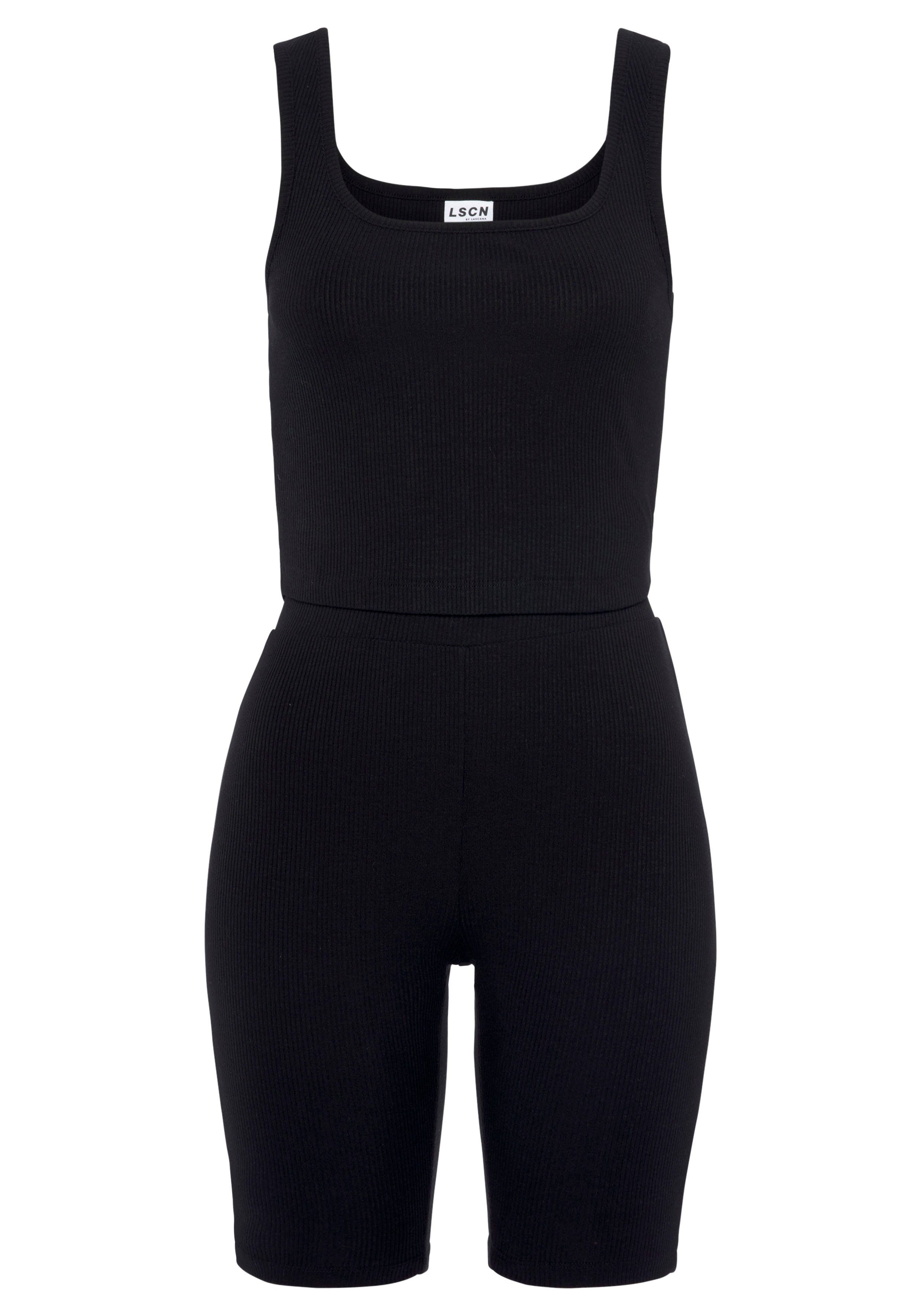 Lascana Shortama bestaat uit top en shorts van ribmateriaal, homewear-set shorty's maat 36/38 zwart