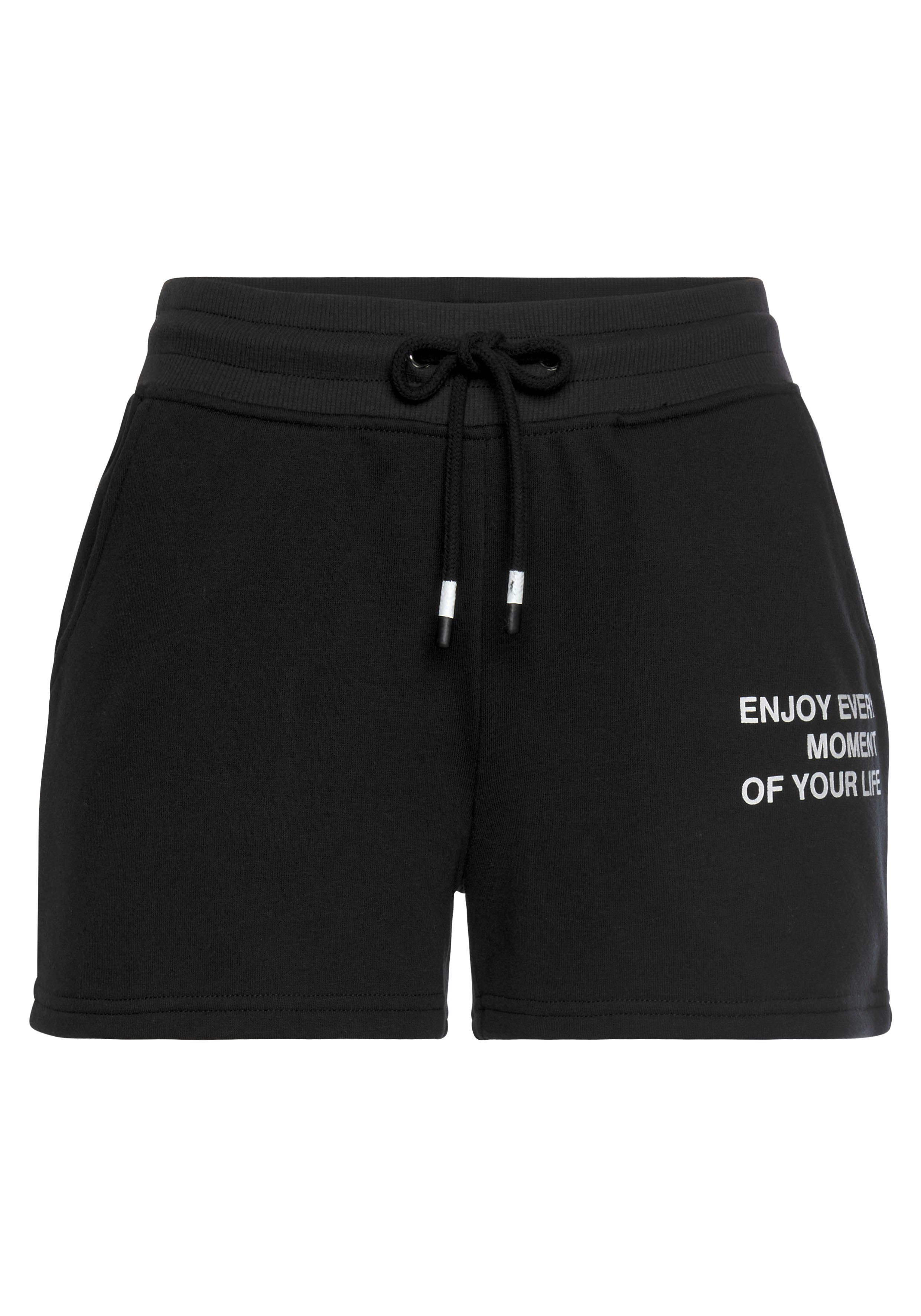 Buffalo Sweatshort met statement print, loungewear lounge broeken maat 36/38 zwart