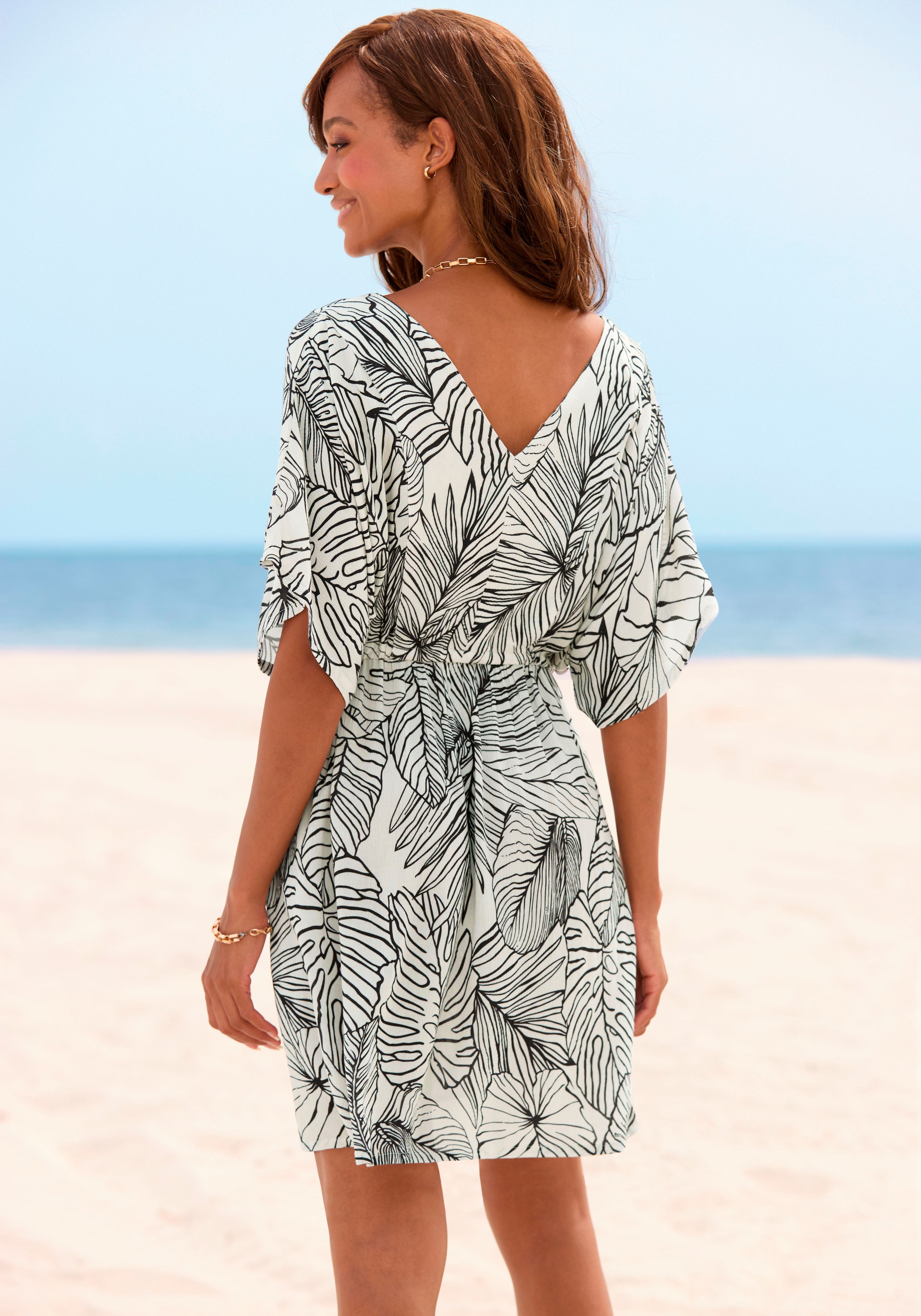 s.Oliver RED LABEL Beachwear Lange tuniek van gekreppte viscose, korte zomerjurk, blousejurk, taillierbaar
