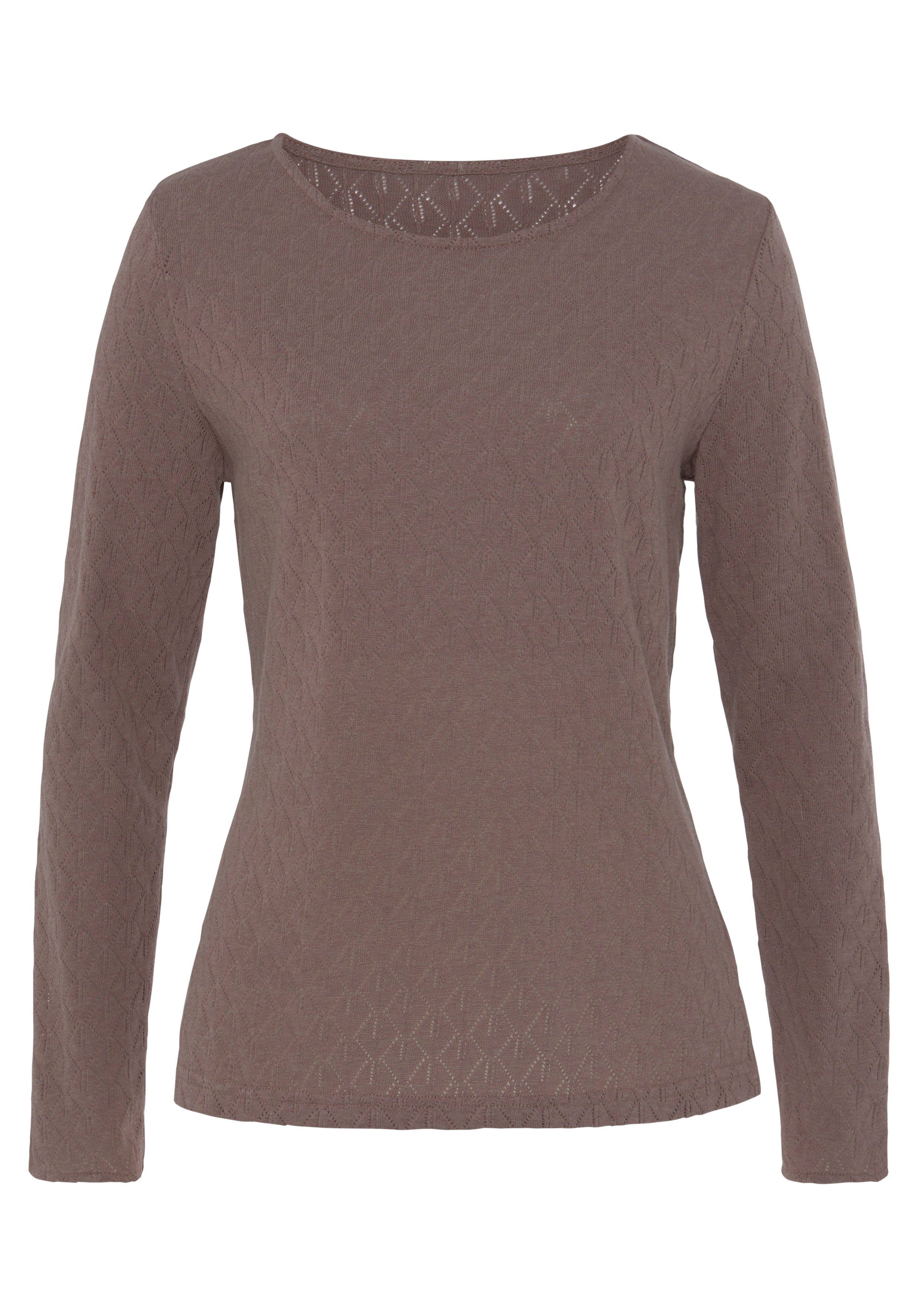 Vivance Shirt met lange mouwen Met modieus ajourpatroon (1-delig) shirts maat 32/34 bruin
