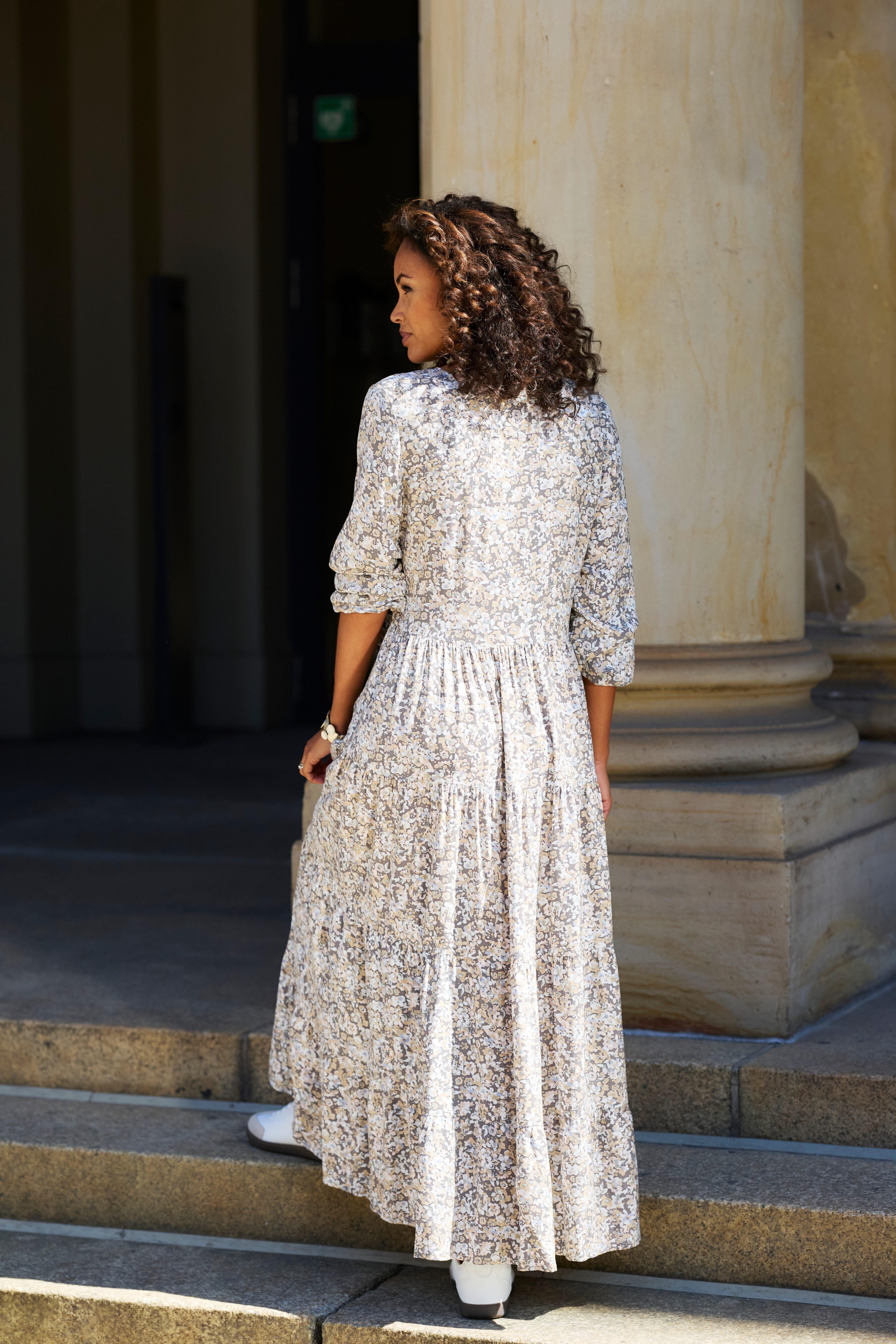 Vivance Maxi-jurk met all-over print en volants, lange mouwen, jurk met print, casual-chic