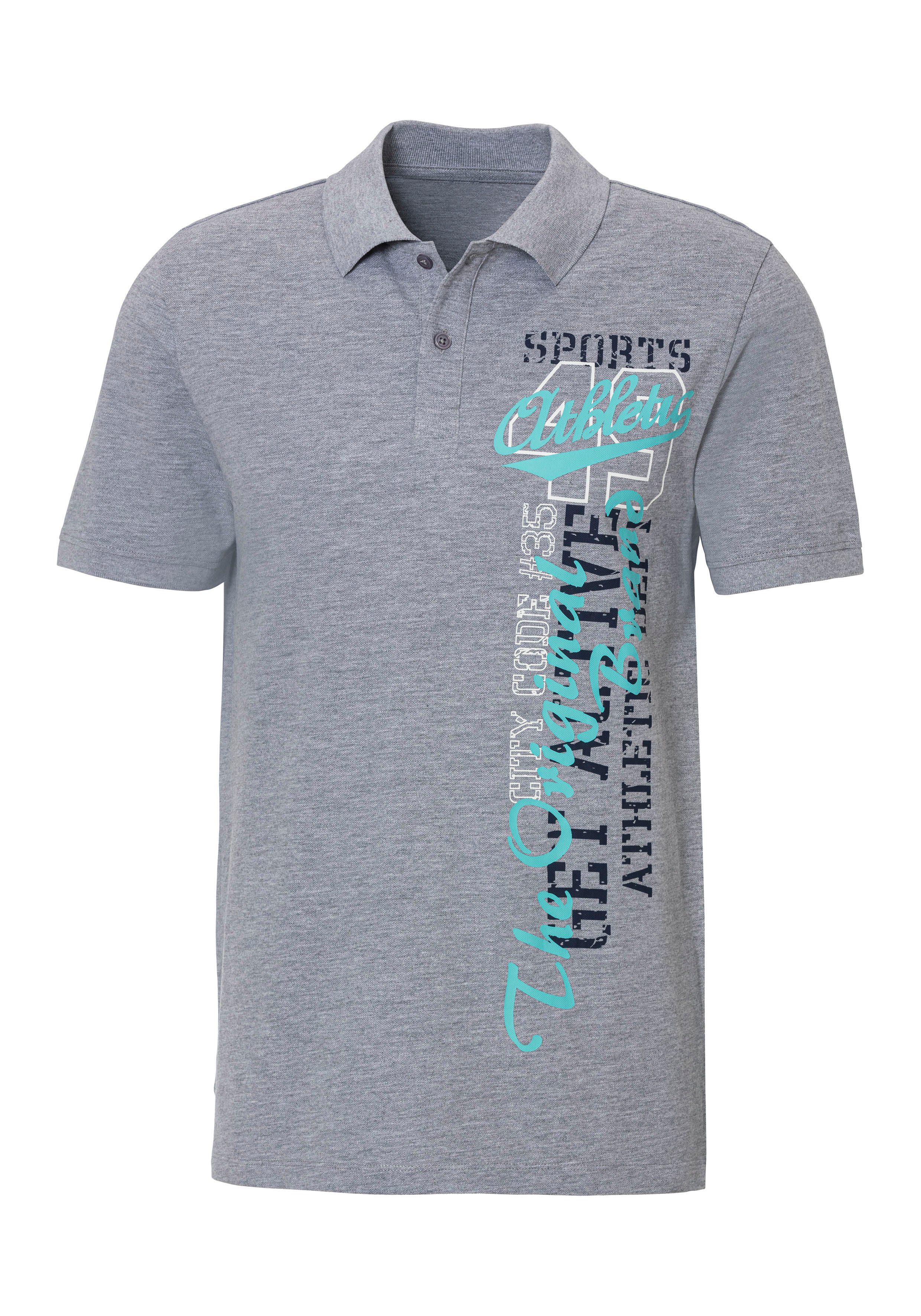 John Devin Poloshirt met grote print aan de voorkant van katoen-piqué heren maat L (52/54) grijs