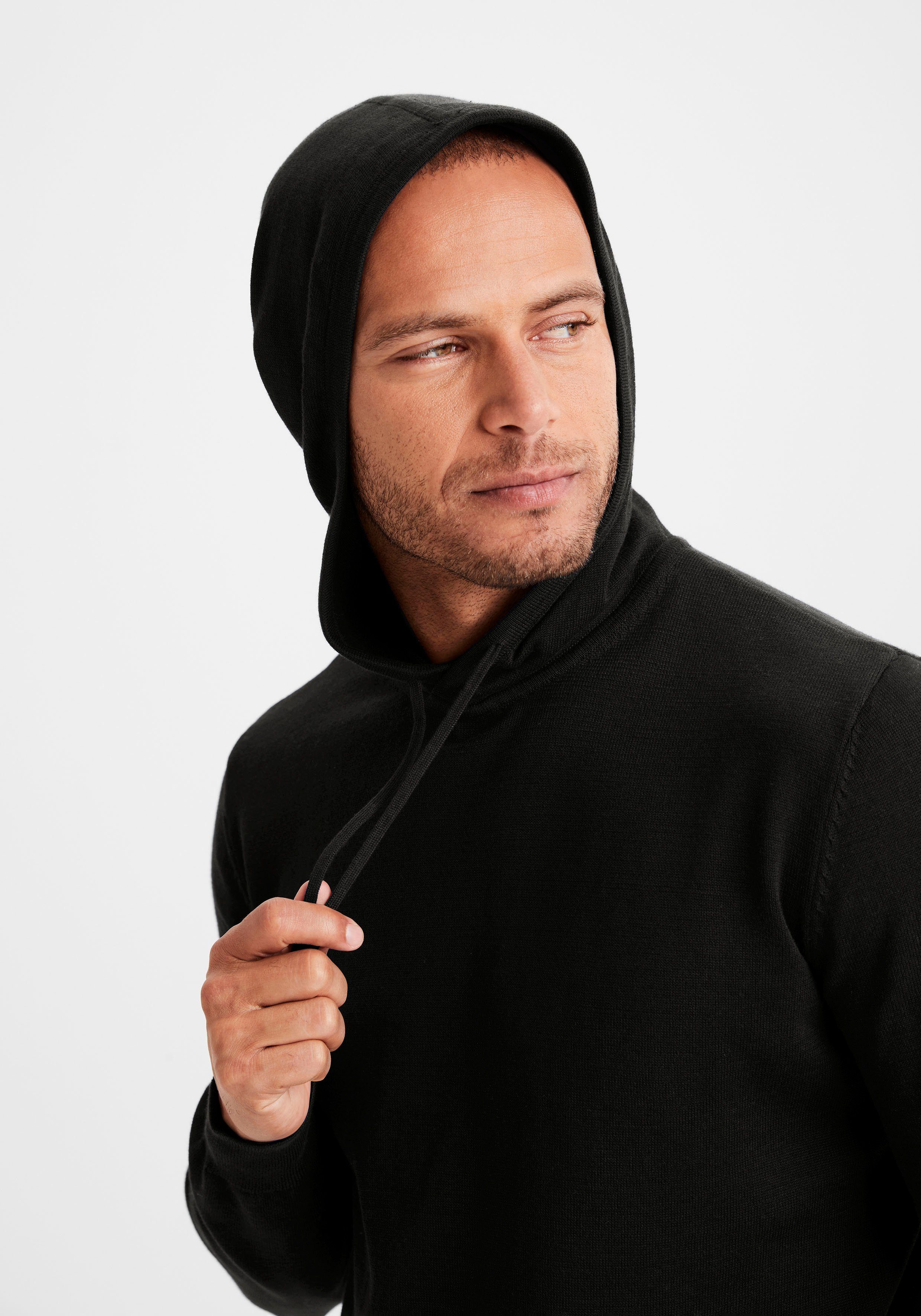 H.I.S Gebreide trui Met capuchon, regular fit Pullover met ronde hals, fijn breiwerk, katoenmix