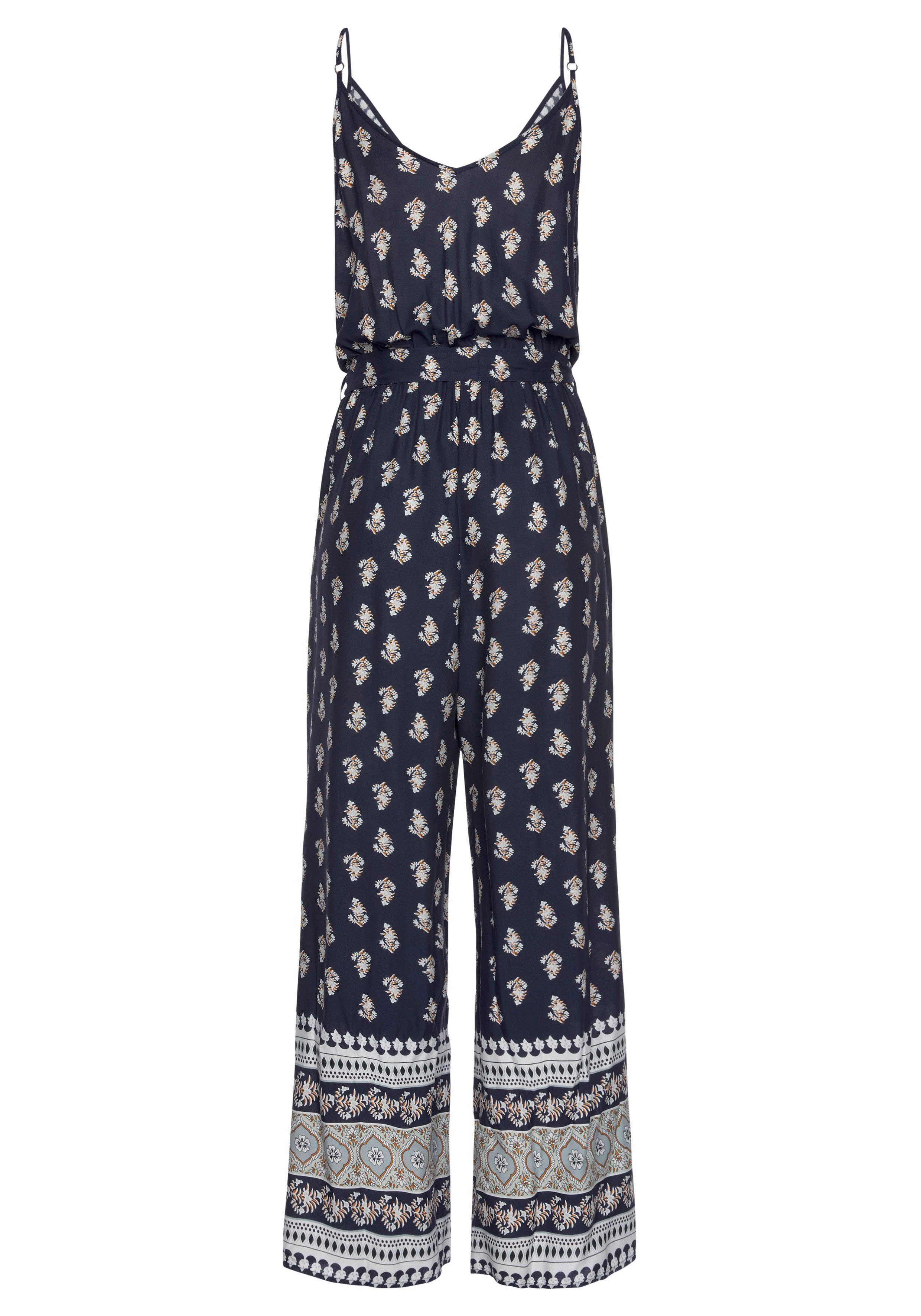 Vivance Jumpsuit met boorddruk en zakken, zomerse jumpsuit, wijde pijpen