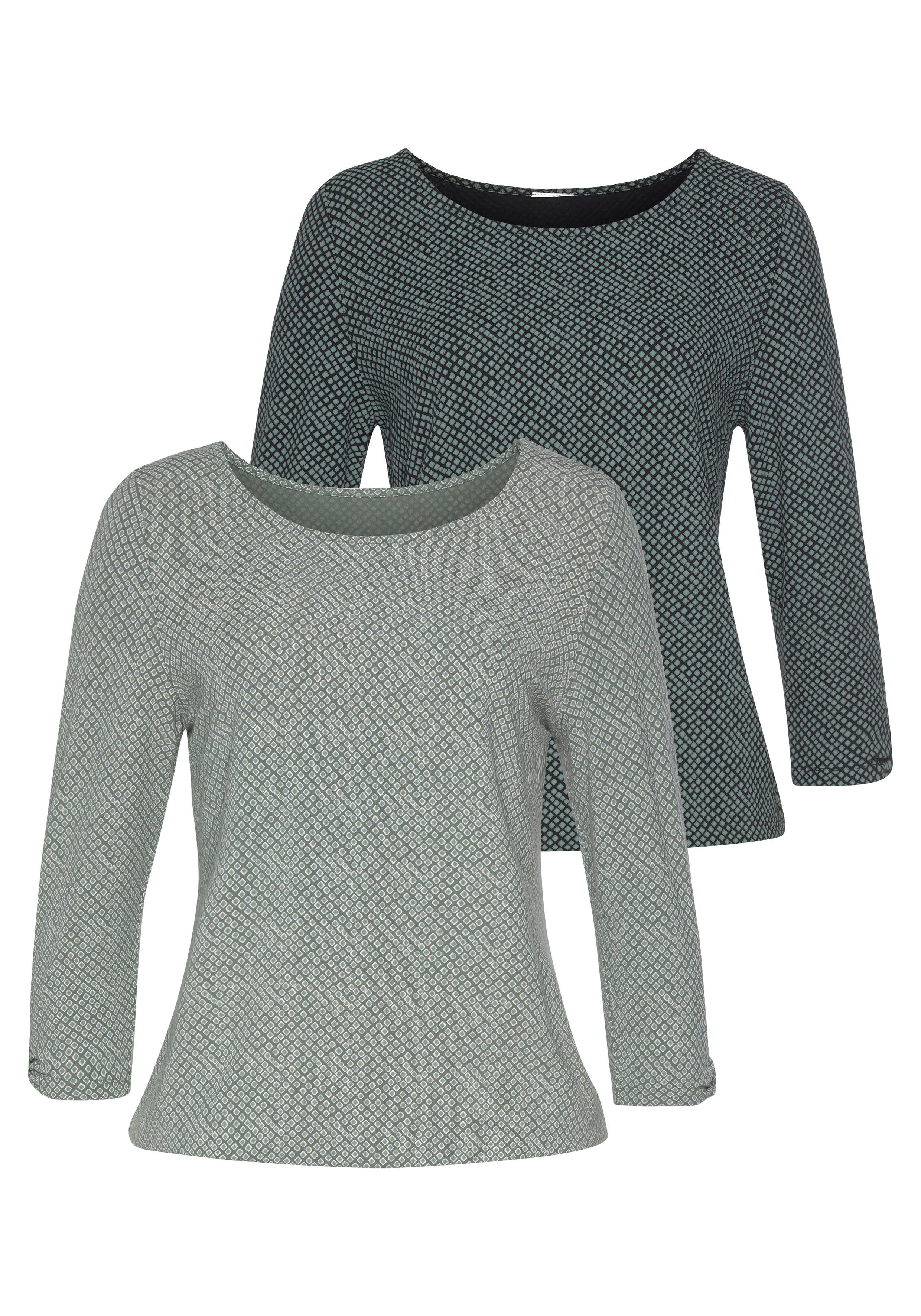 Lascana Shirt met 3/4-mouwen Met kleine cut-out onder aan de mouwen (Set van 2)