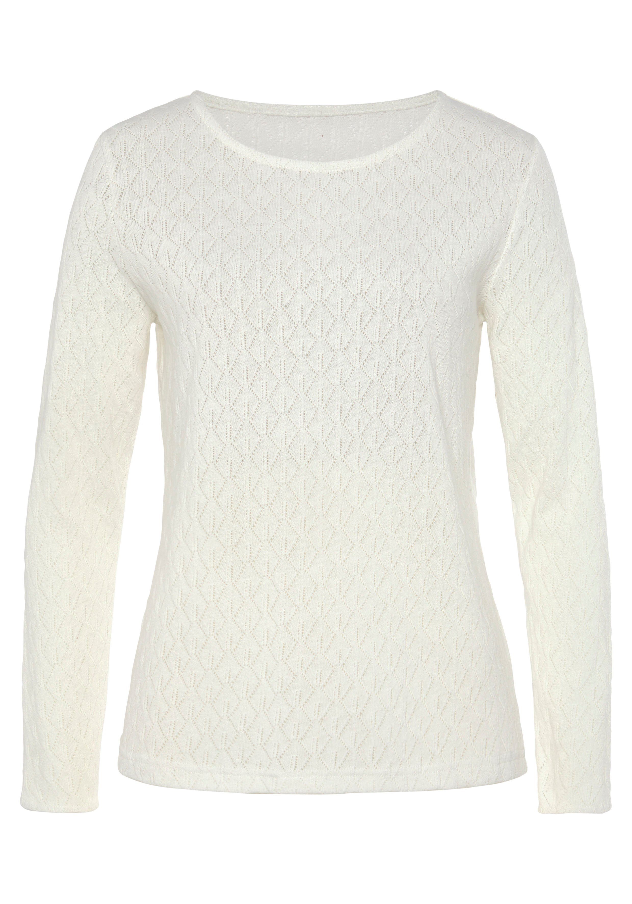 Vivance Shirt met lange mouwen Met modieus ajourpatroon (2-delig, Set van 2)
