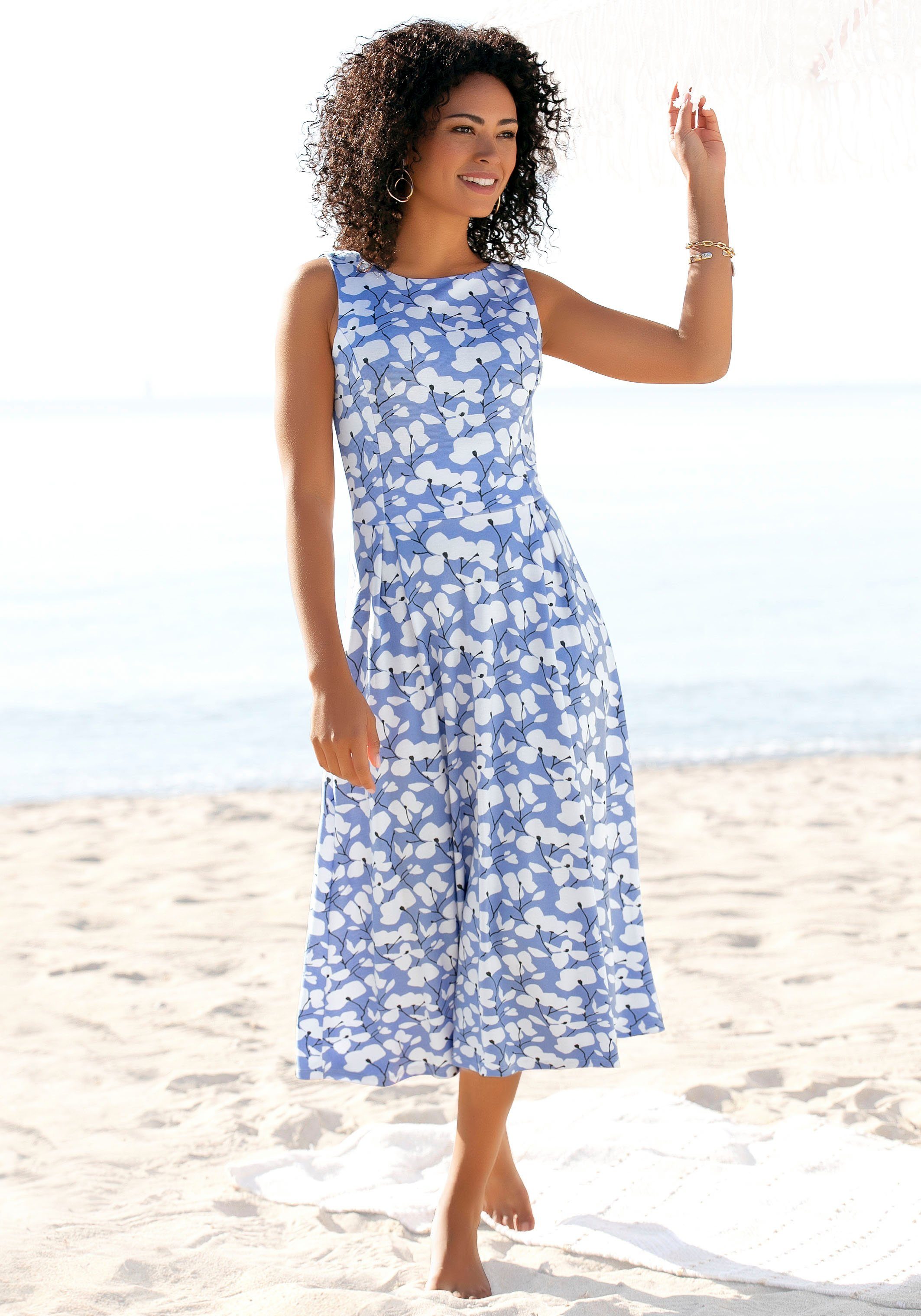 Beachtime Midi-jurk met bloemenprint, midi jurk van jersey stof, strandjurk