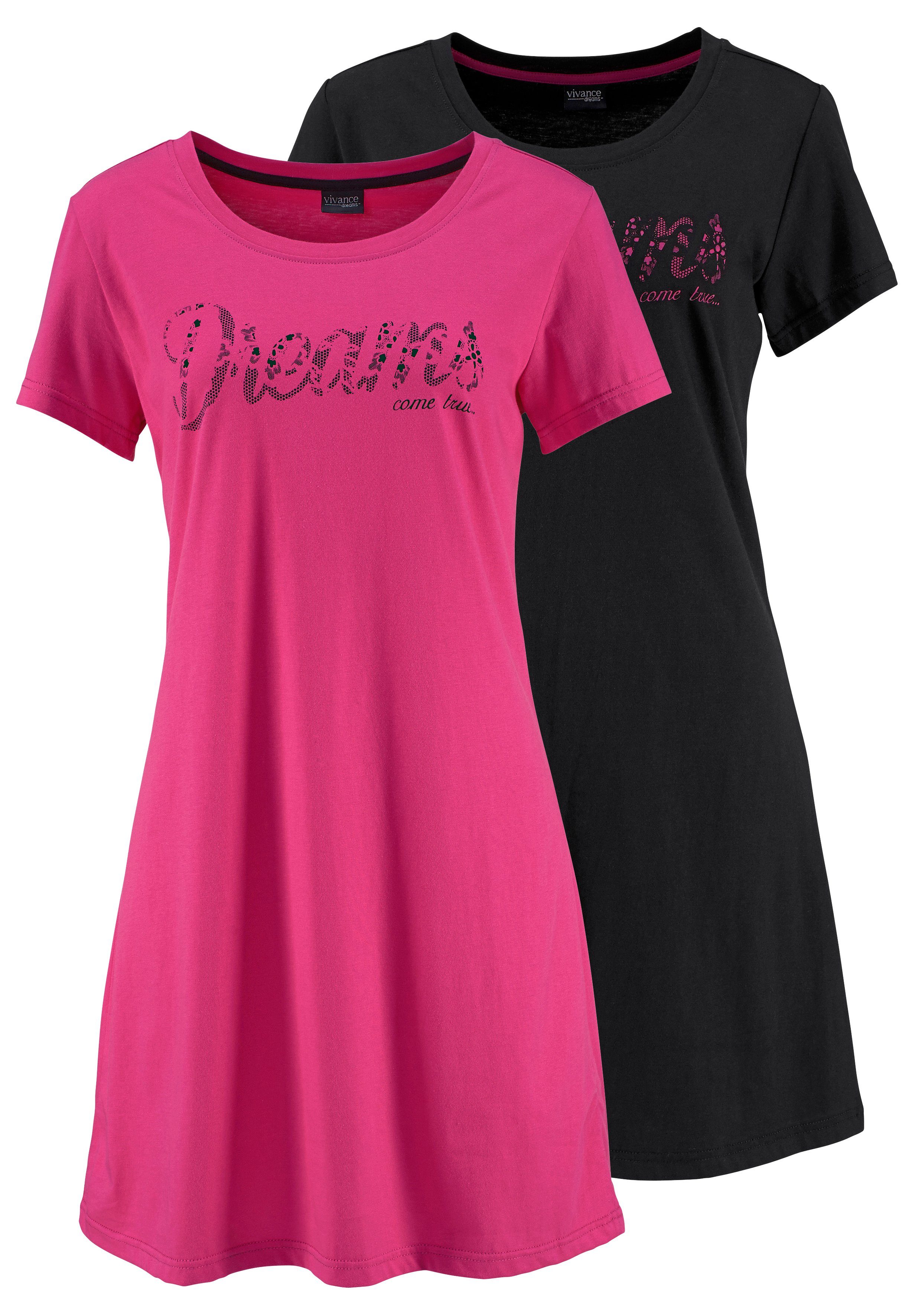 Vivance Dreams Nachthemd met print in kant-look (Set van 2)