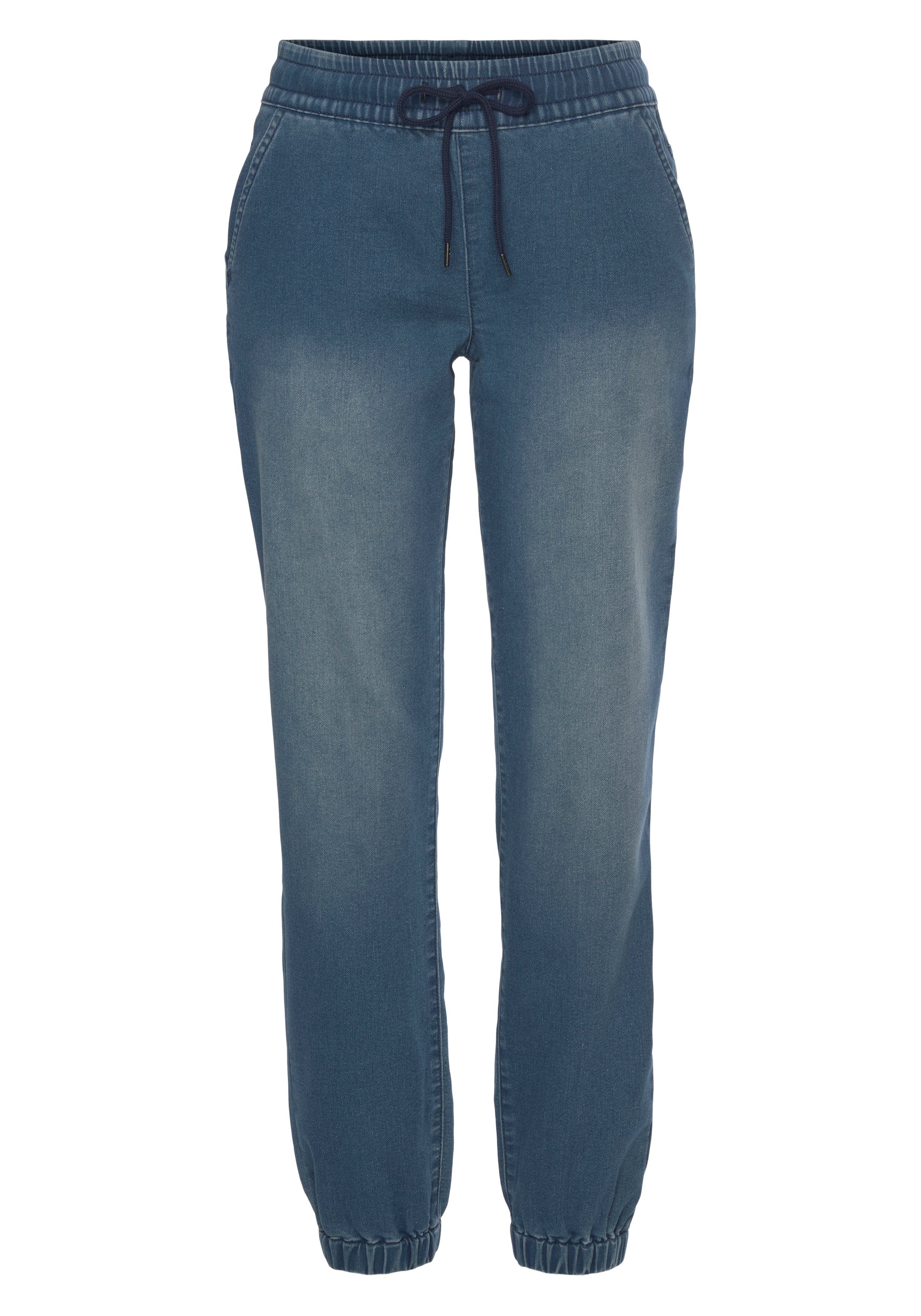 H.I.S Jogpants in jeans-look, loungeanzug comfortbroeken maat 32/34 blauw