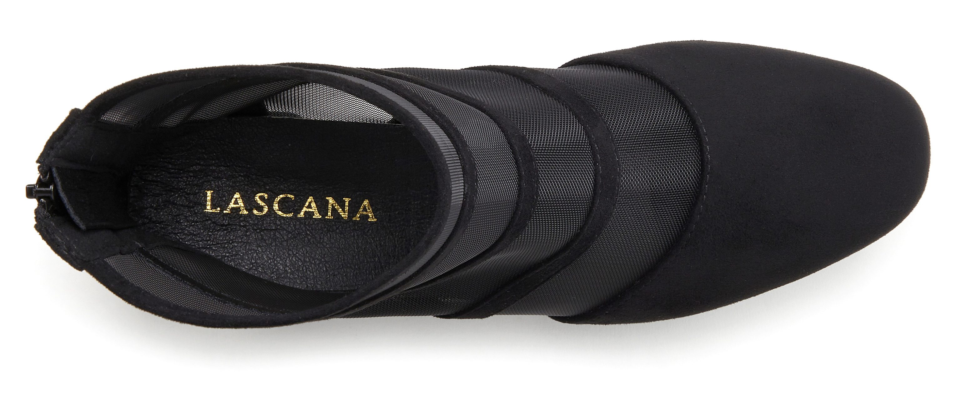Lascana Laarsjes Ankle boots, laarzen met modieuze mesh-inzetstukken en blokhak vegan