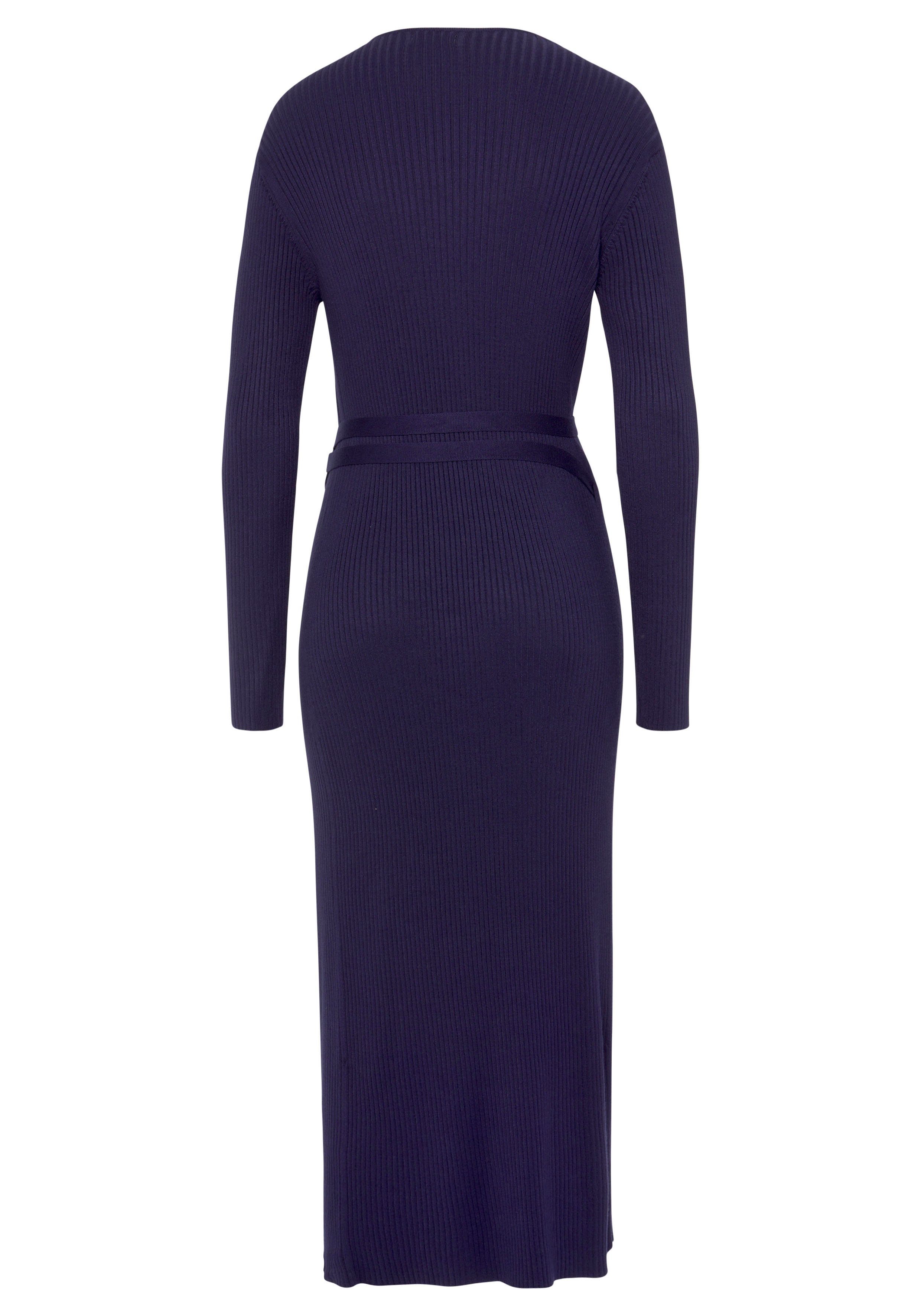 Lascana Gebreide jurk -Loungejurk Wikkeljurk met tailleband, loungewear