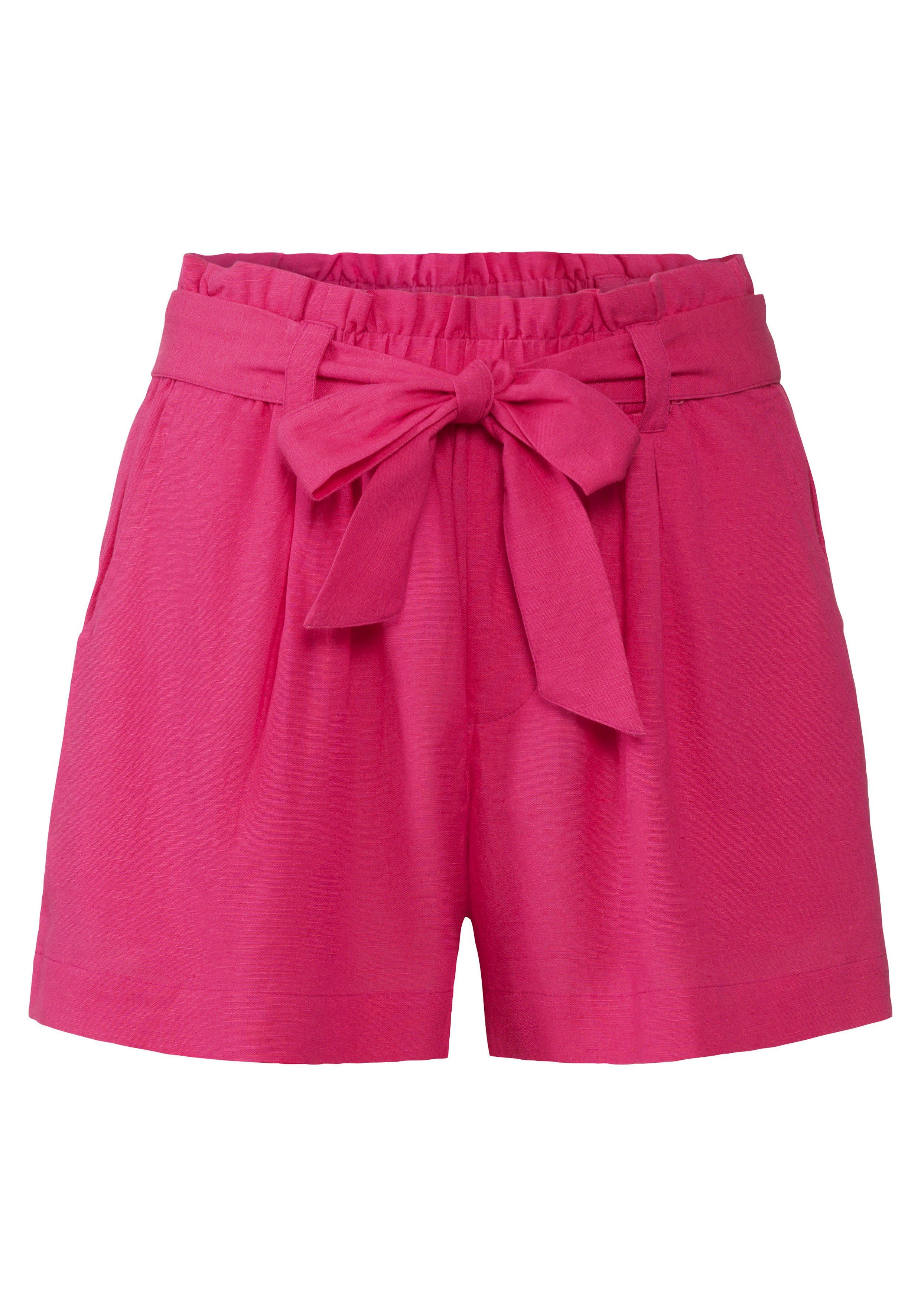 Lascana Short in paperbag-stijl, linnenmix, instapbroek, zomershort (Met een bindceintuur) strandshorts maat 38 roze