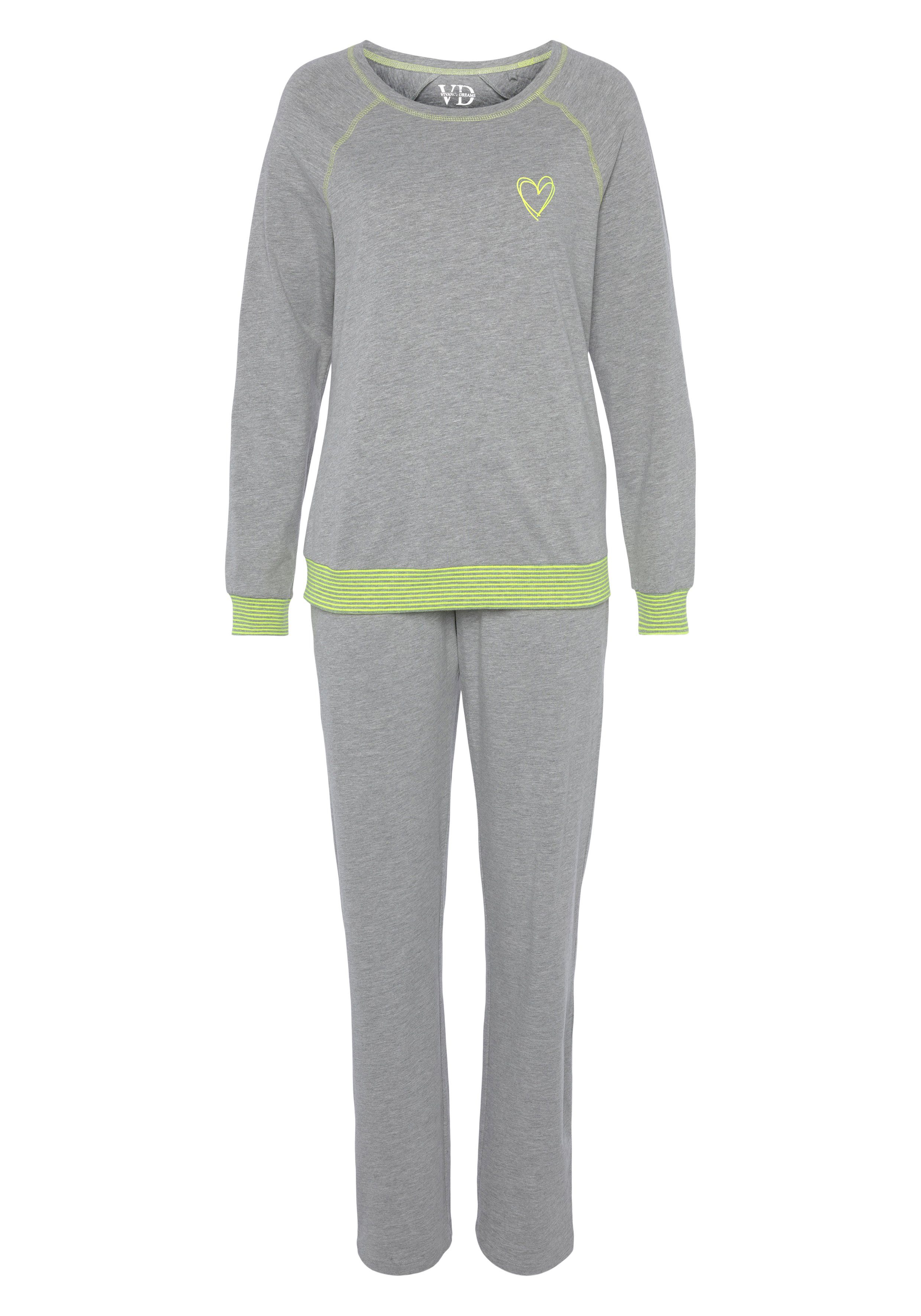 Vivance Dreams Pyjama met decoratieve flatlock-naden in neonkleuren (2-delig)