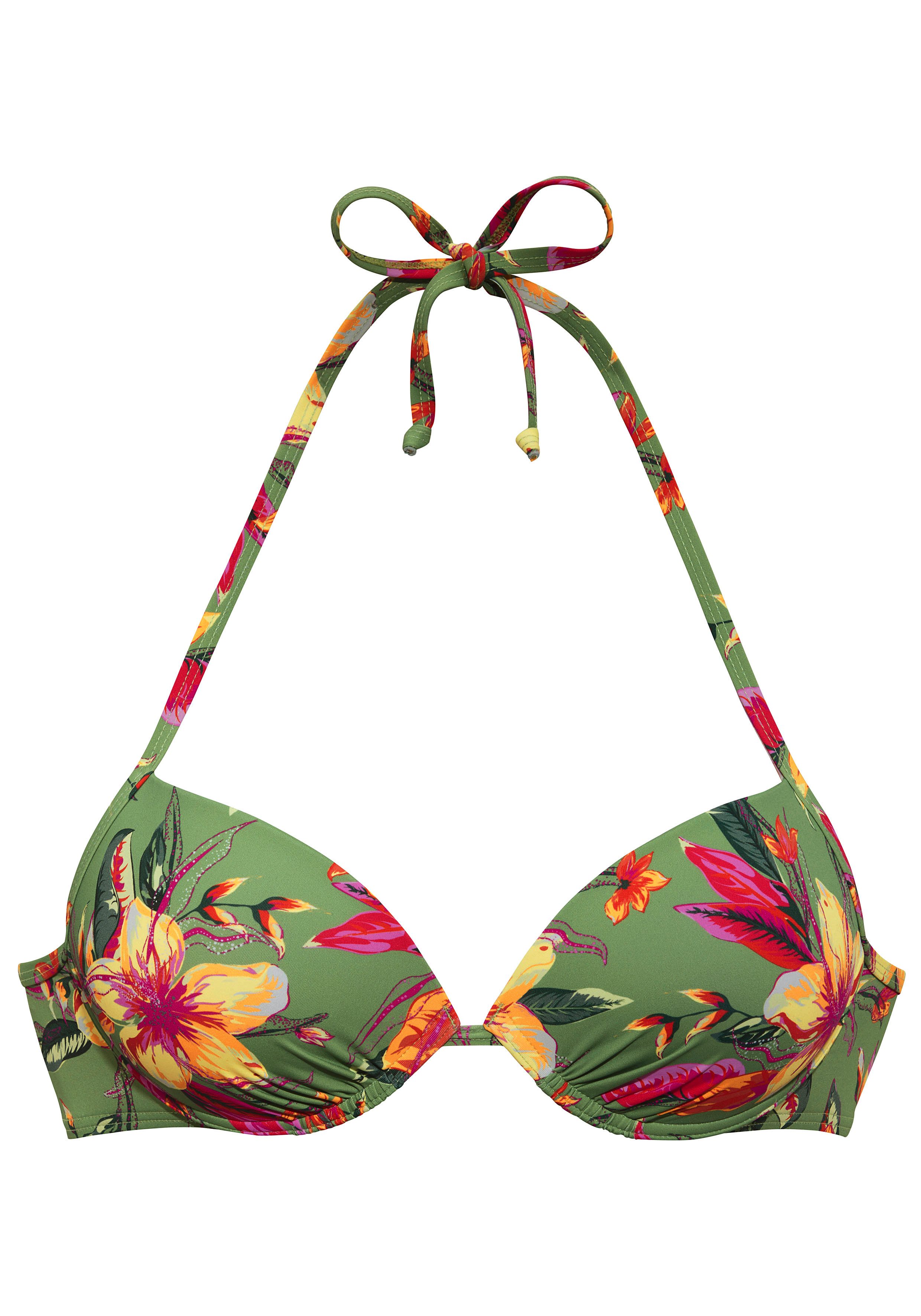 Lascana Push-upbikinitop MALIA met tropische print push-up bikini's maat AA AA groen