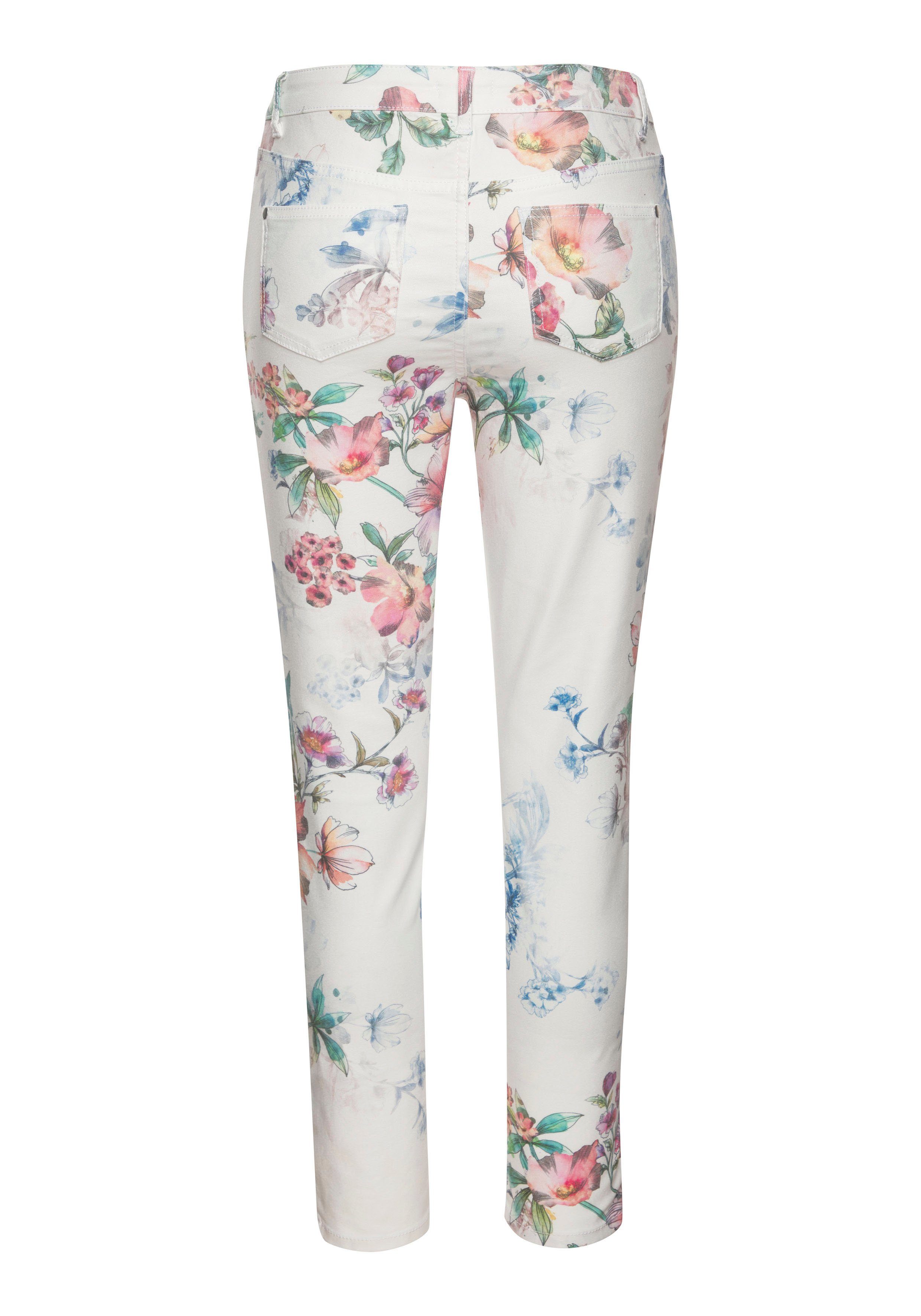 Lascana 7/8-jegging met bloemenprint, skinny jeans van elastische katoenmix