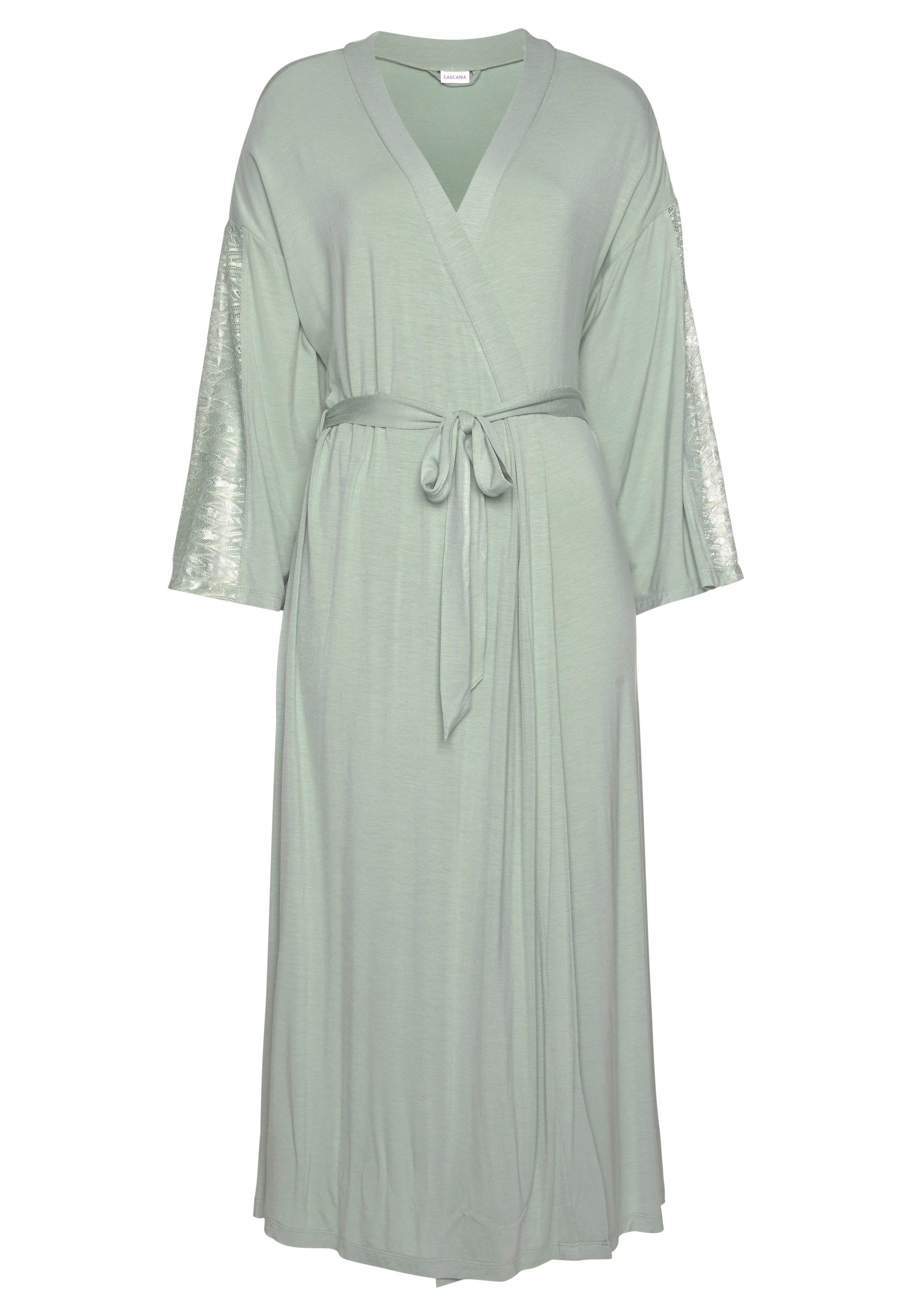 Lascana Kimono met kanten details badjassen & kimono's maat 40/42 groen
