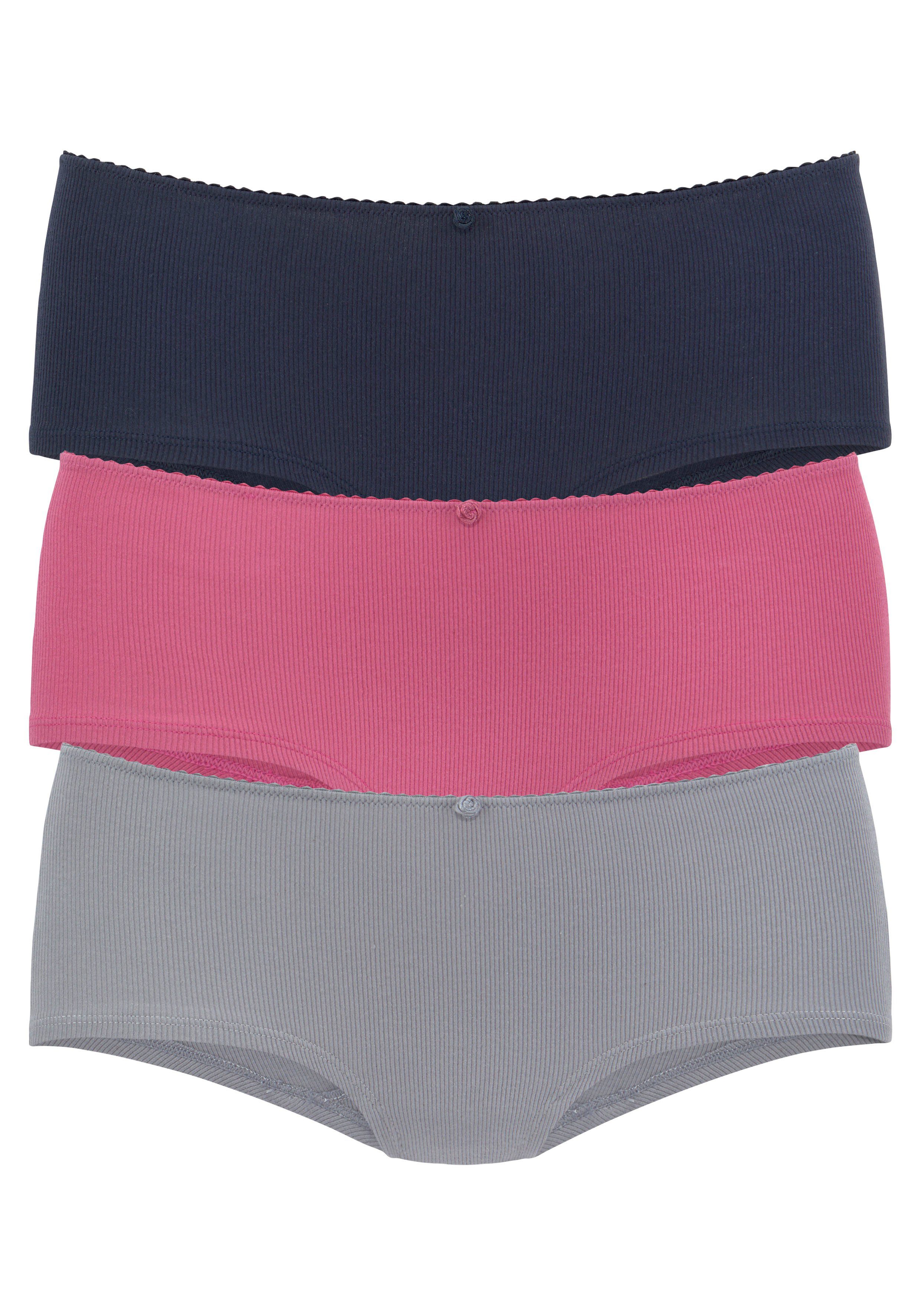 Vivance Hipster van zachte en elastische ribstof, met delicate roosjes vooraan (3 stuks)