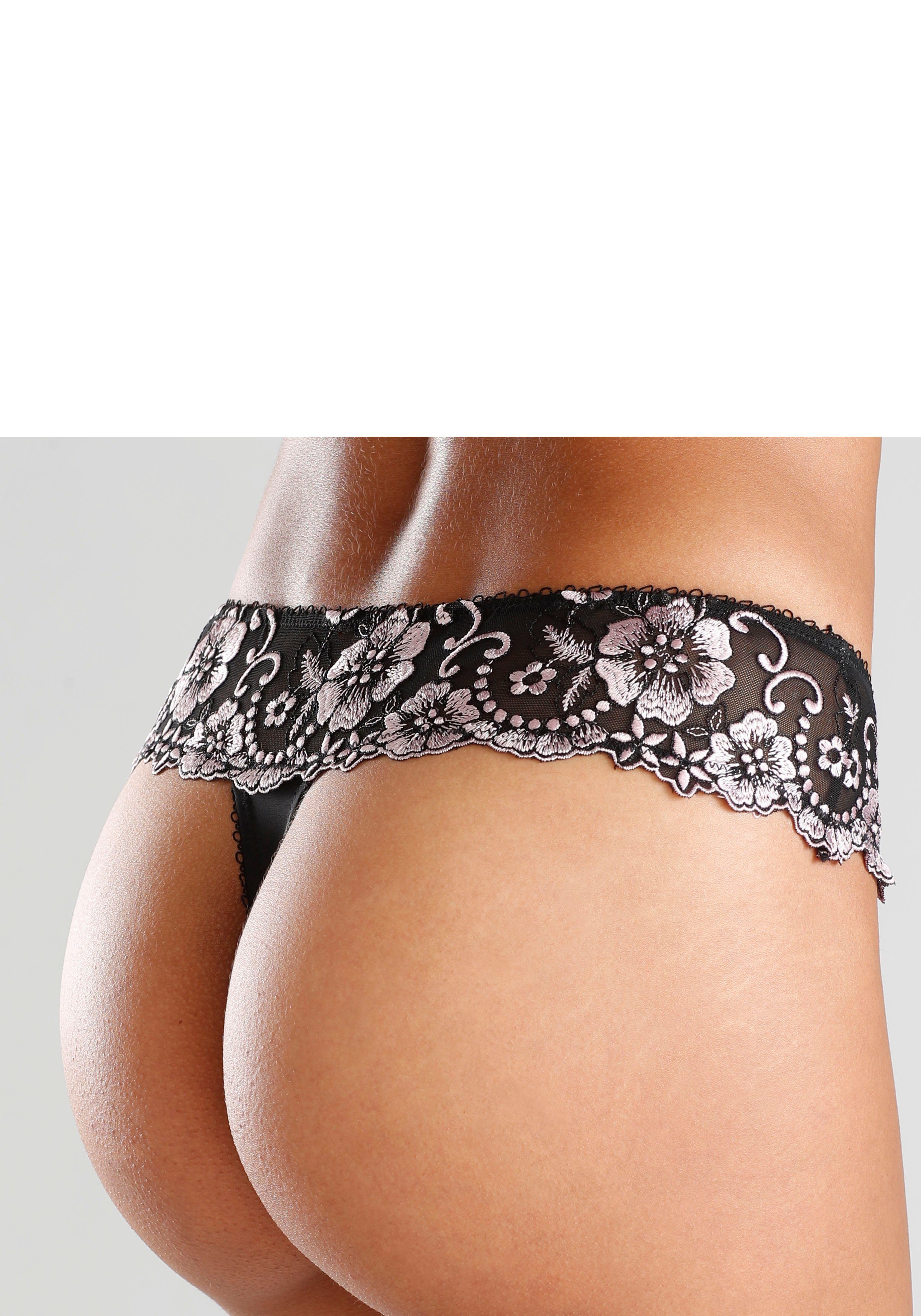 Lascana String Wanda Dessous met borduurkant in gebloemde look