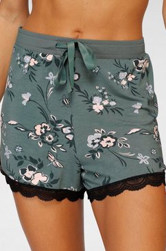 schiesser pyjamashort met bloemenprint groen