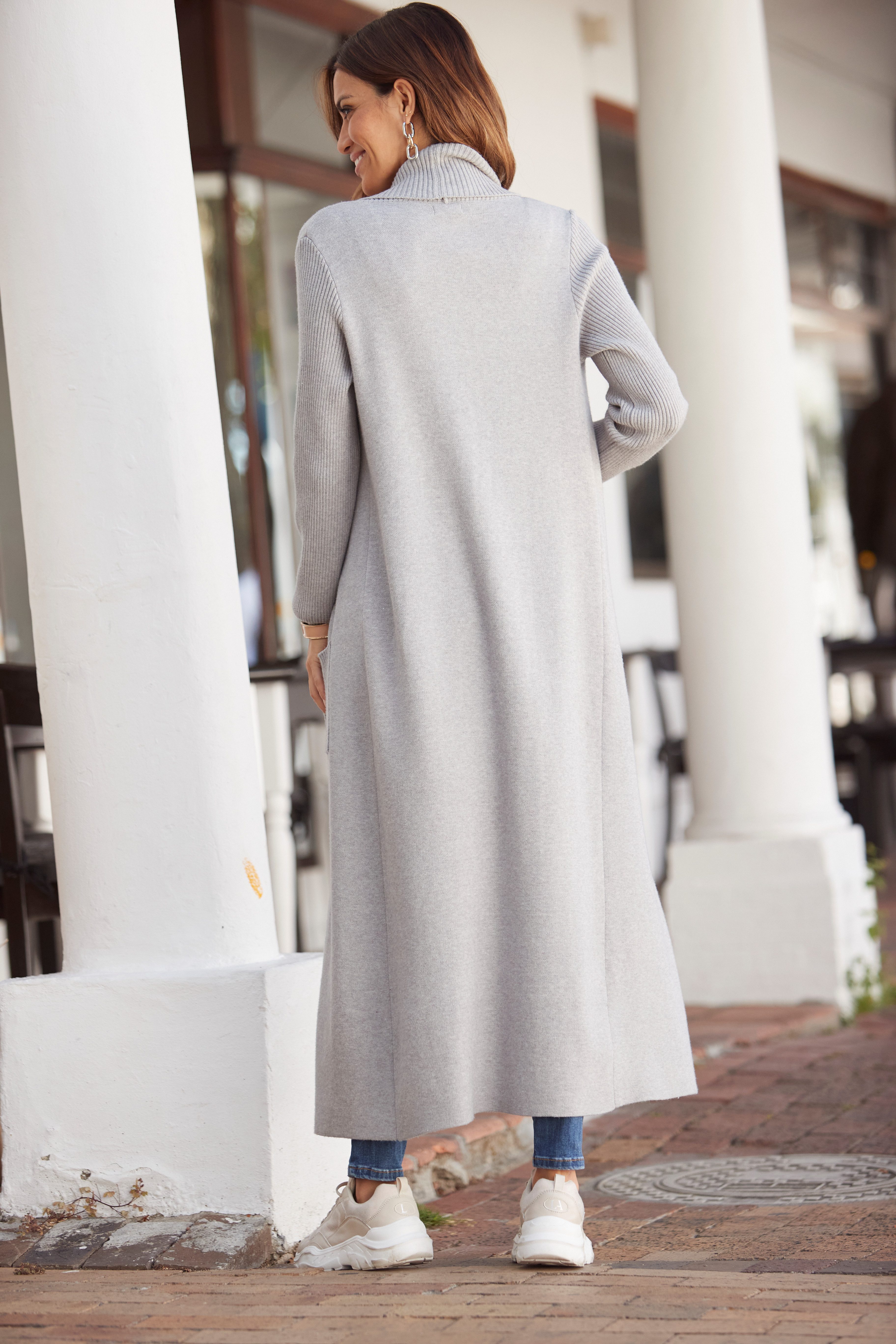 Lascana Lang vest met ribbrei-details en zakken, casual gebreide mantel