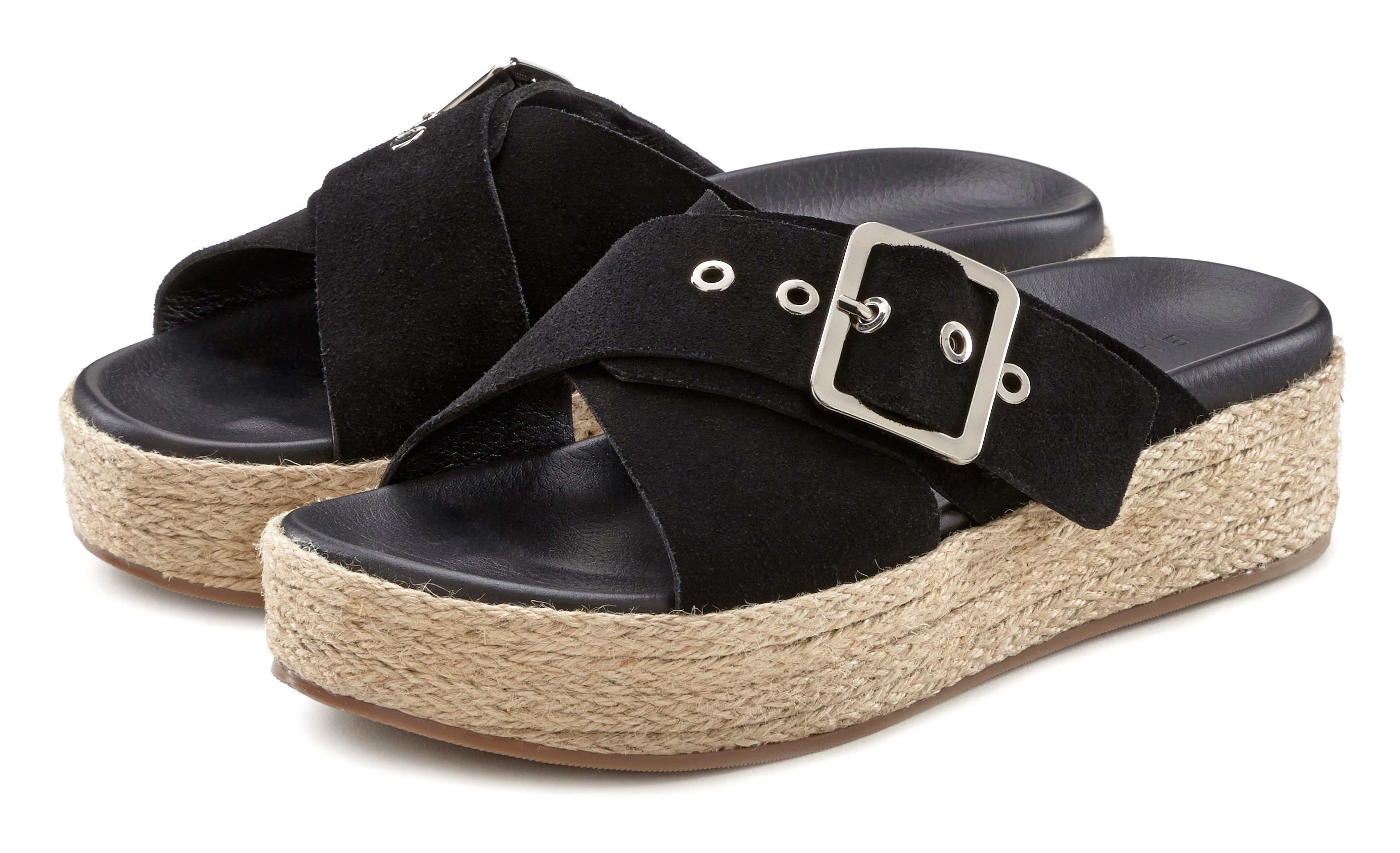 Elbsand Slippers Mule, sandaal, open schoen met plateauhak van leer