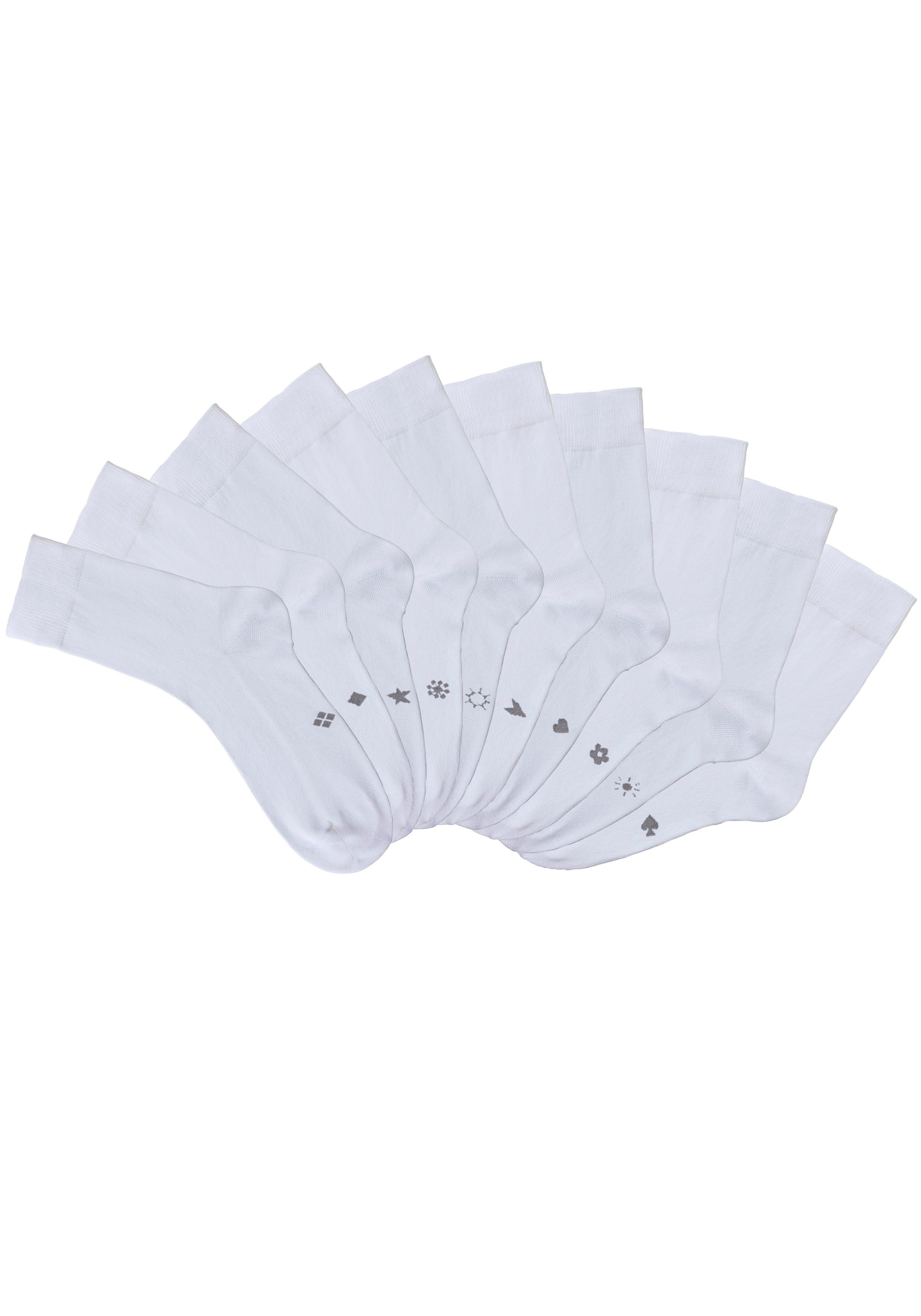 H.I.S Basic sokken met ingebreide symbolen (set, 10 paar) sokken maat 35-38 wit