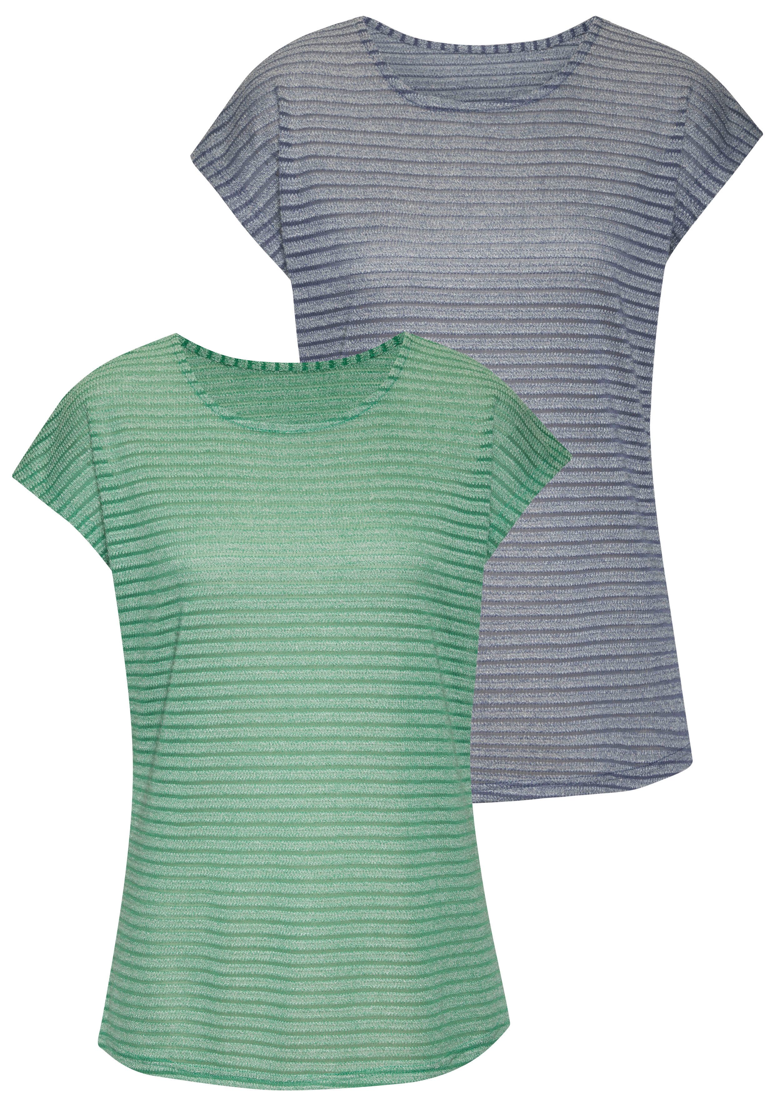 Vivance Shirt met korte mouwen In streep-look van onderhoudsvriendelijke viscosekwaliteit (Set van 2)