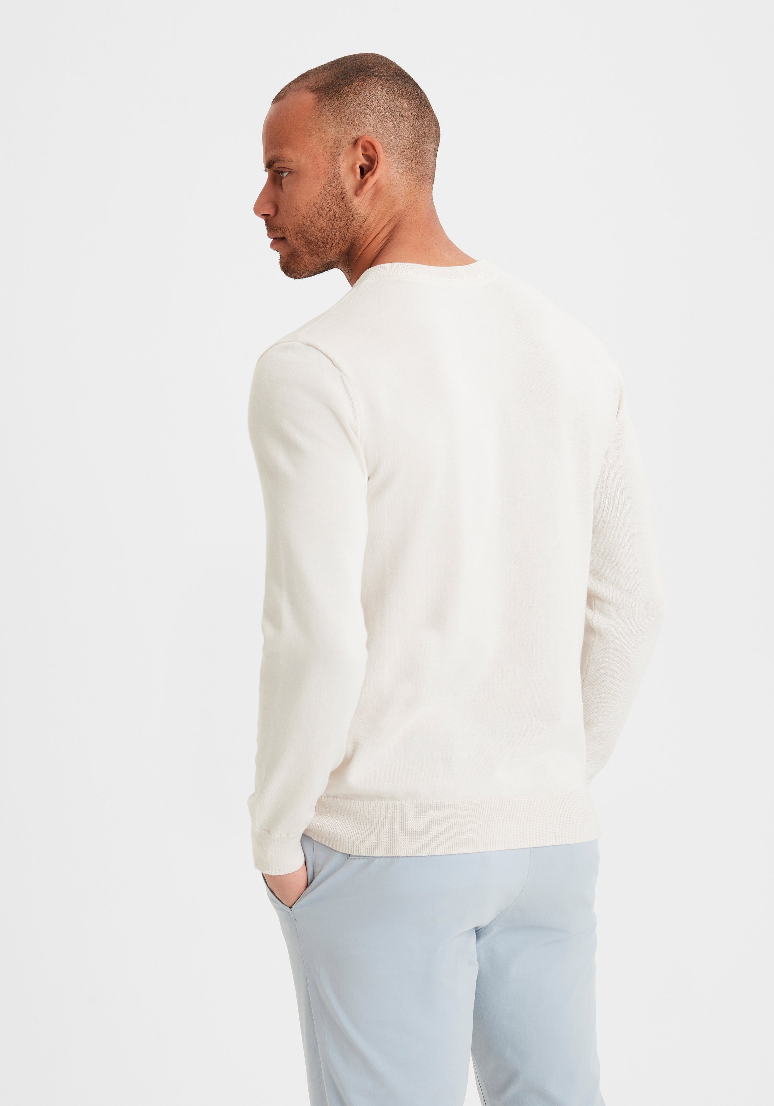H.I.S Gebreide trui met v-hals, pullover van fijn breiwerk, katoenmix