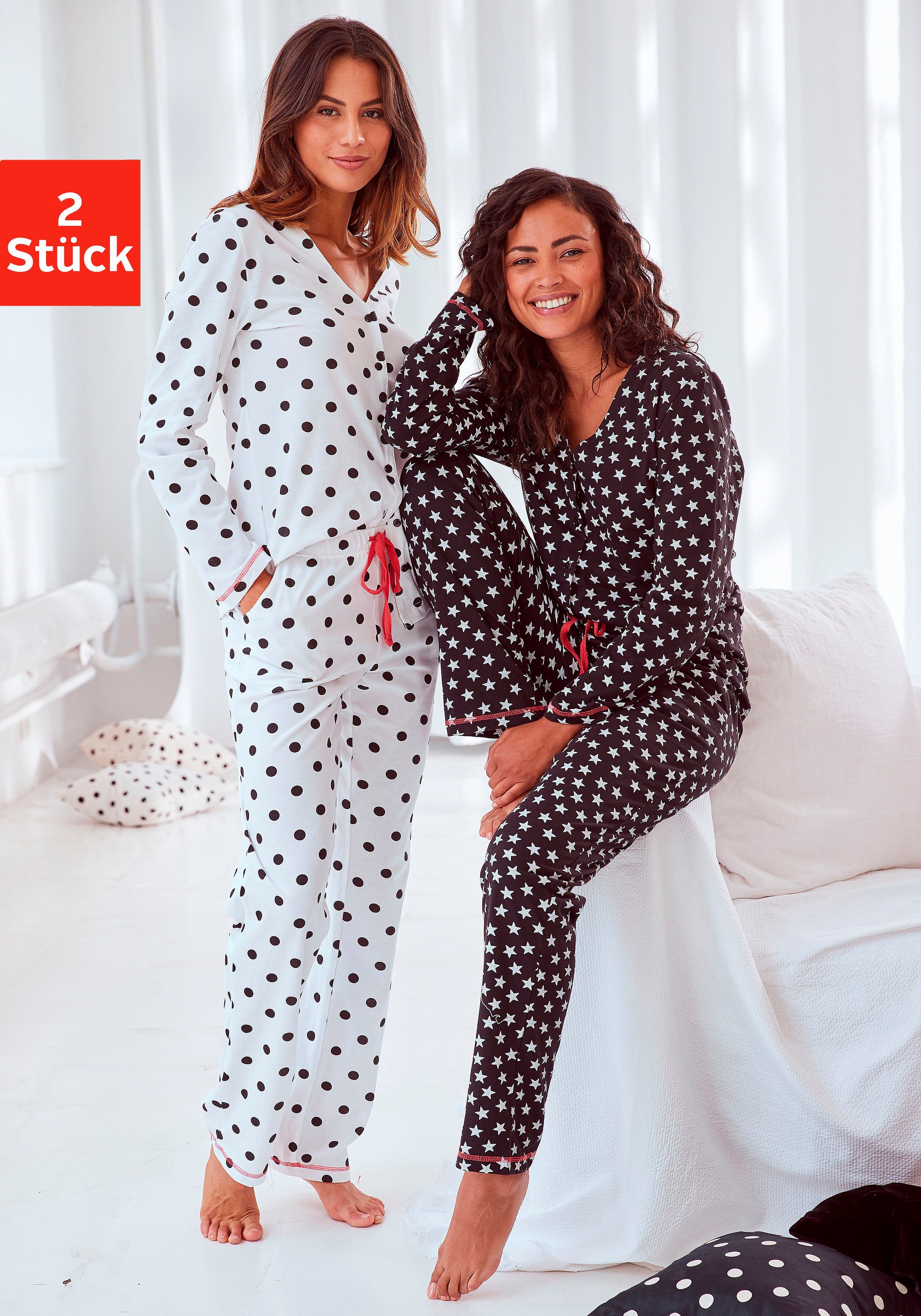 Vivance Dreams Pyjama met grote punten en sterretjes (4-delig, Set van 2)