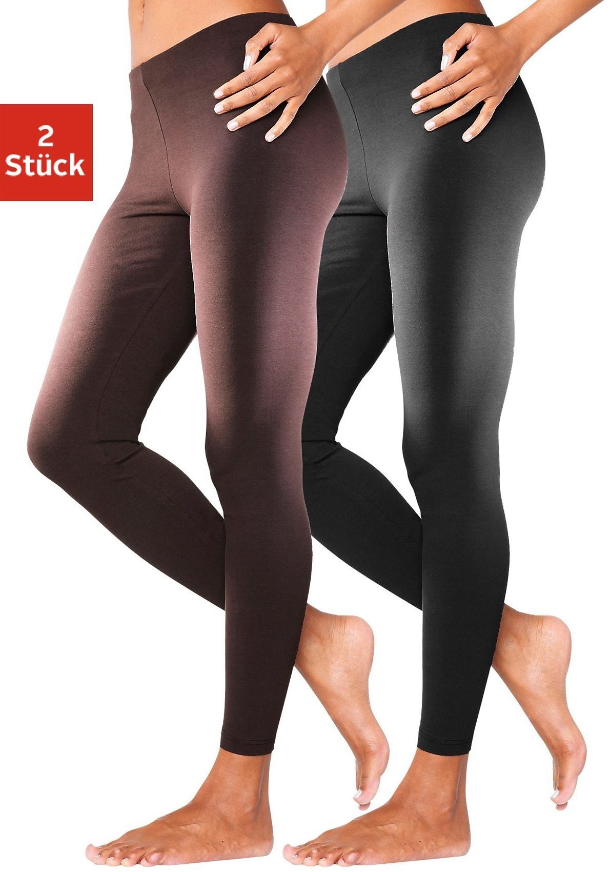 vivance active Legging met rubberen tailleband, loungewear (2-delig, Set van 2)