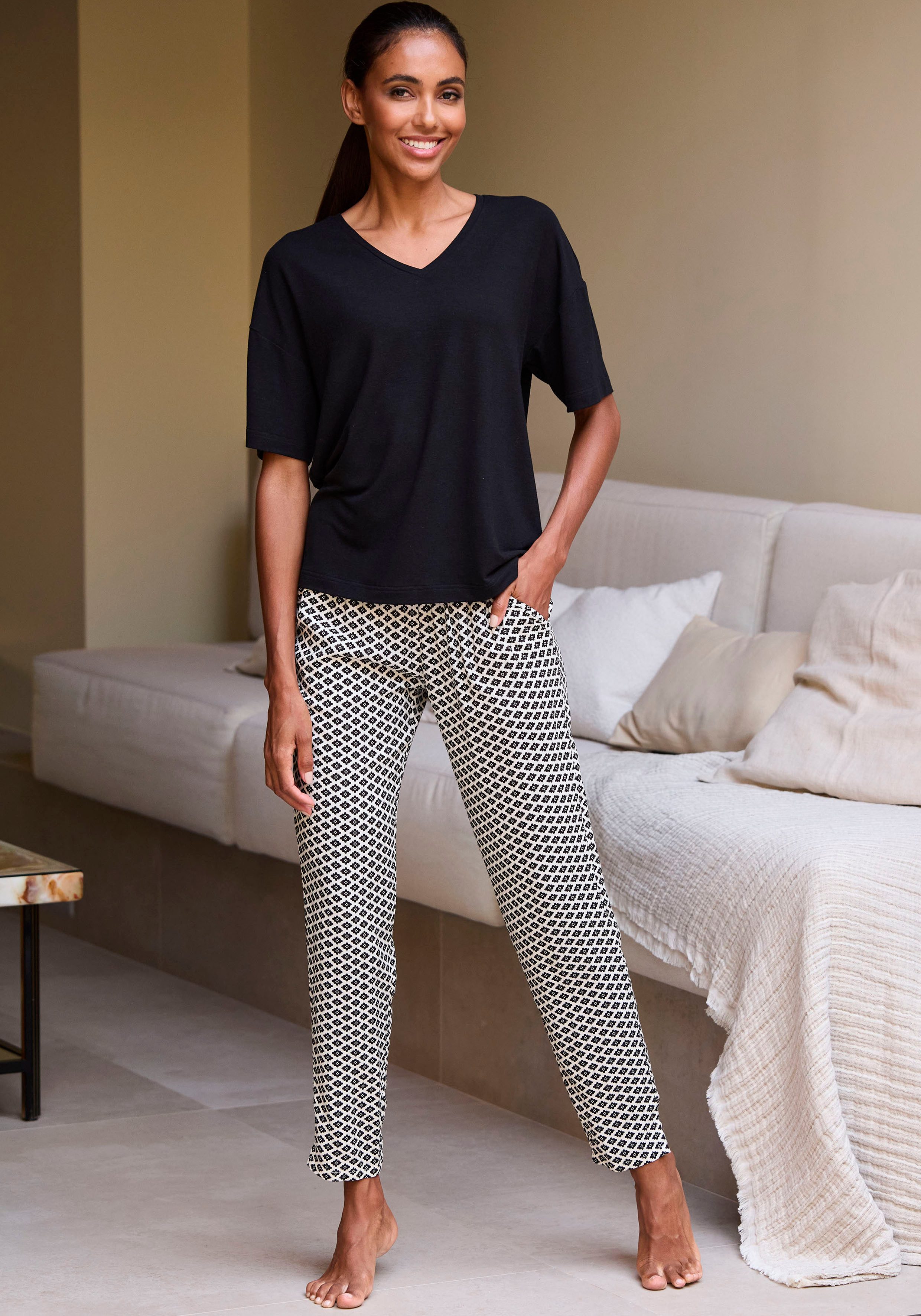 Lascana Pyjama top Met V-hals