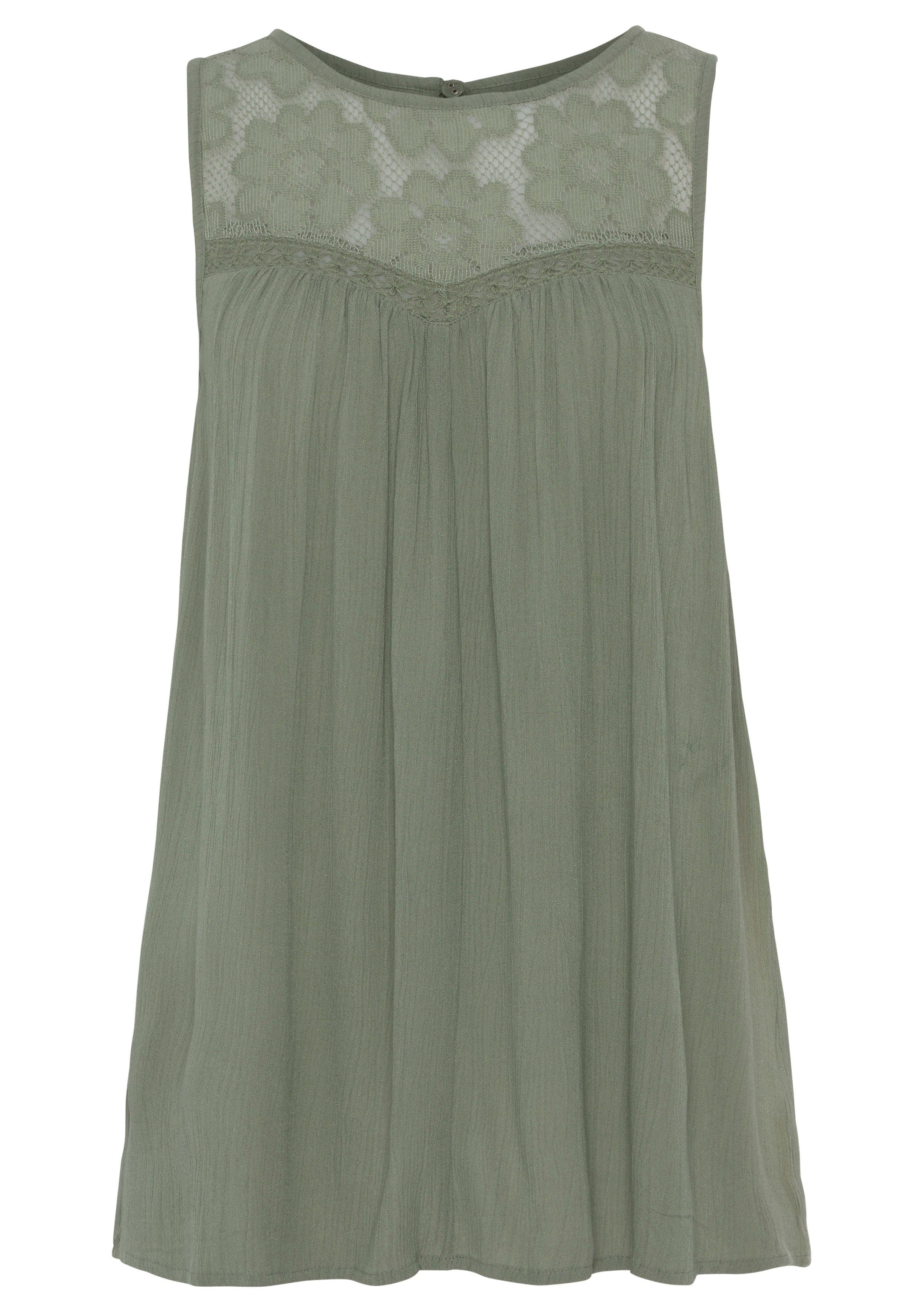 Buffalo Crêpe-blouse met kanten inzetstuk, blouse, boho stijl shirts maat 36 groen