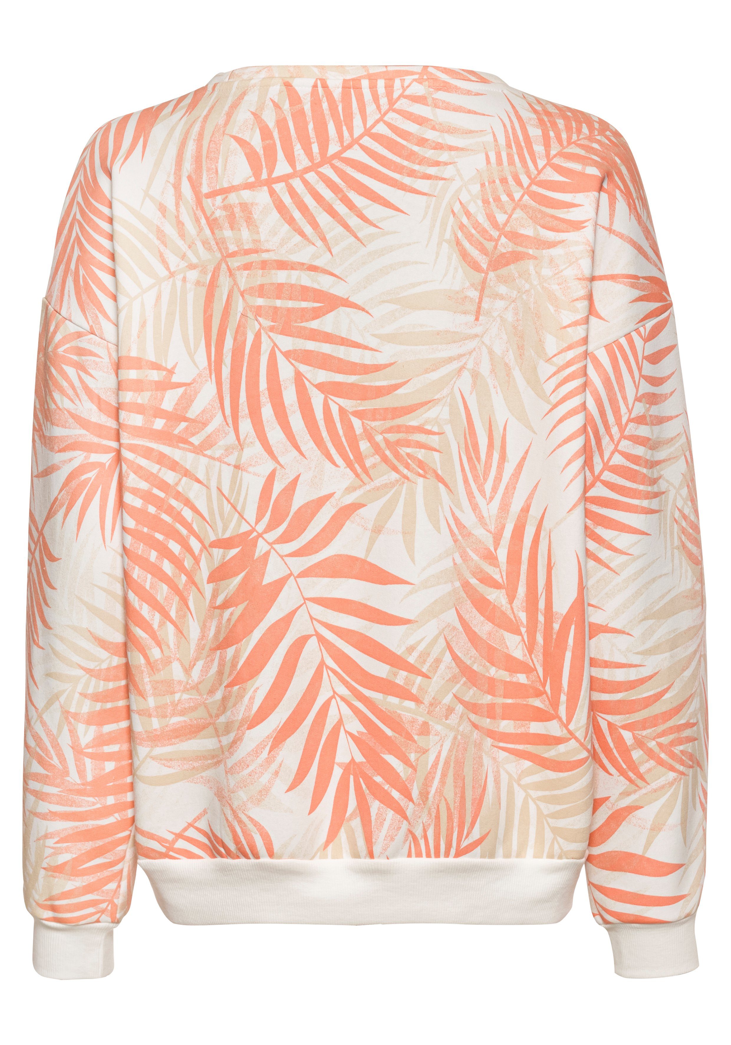 Lascana Sweater Loungeshirt Loungetop met allover-bladerenprint, loungewear (1-delig)