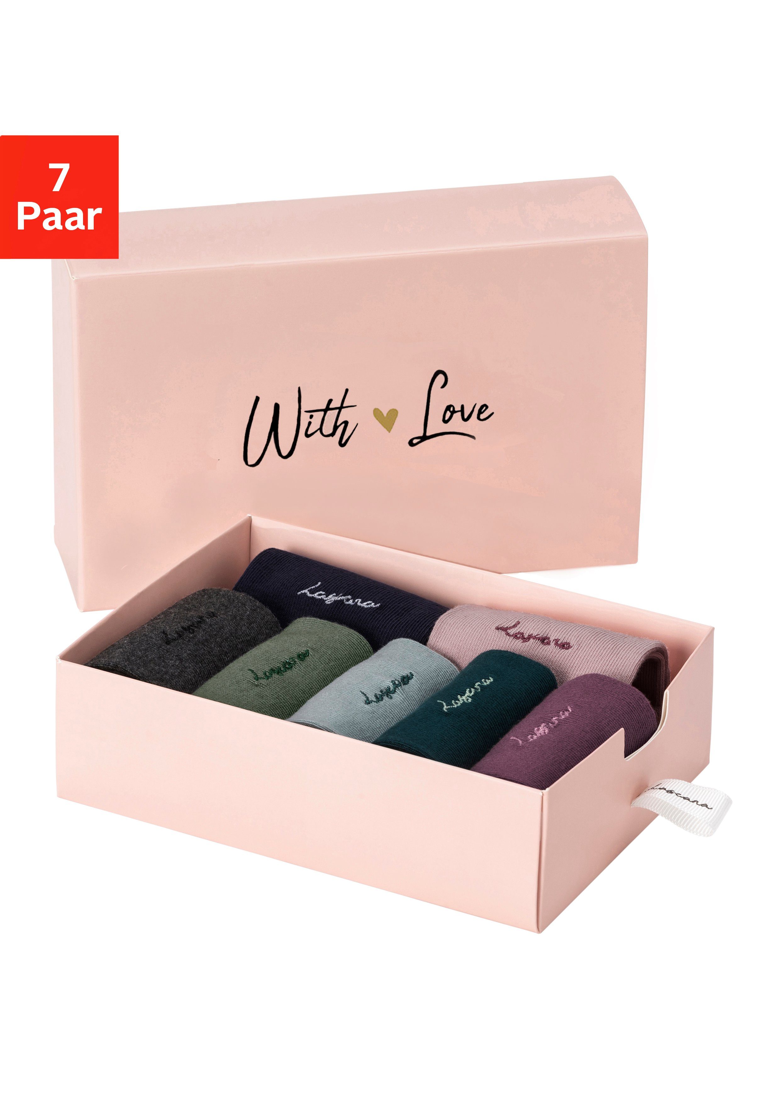 Lascana Basic sokken met hoogwaardig logoborduursel (box, 7 paar)