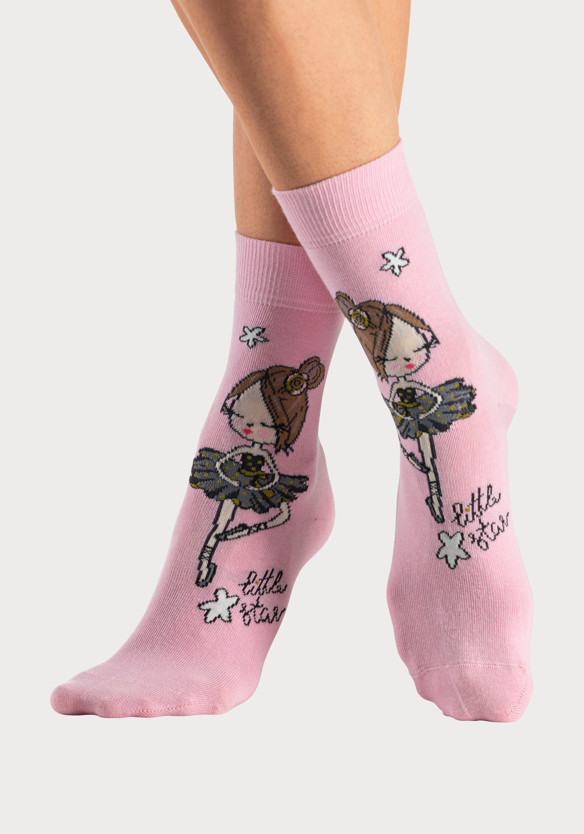 H.I.S Vrijetijdssokken met balletmotieven (set, 5 paar)