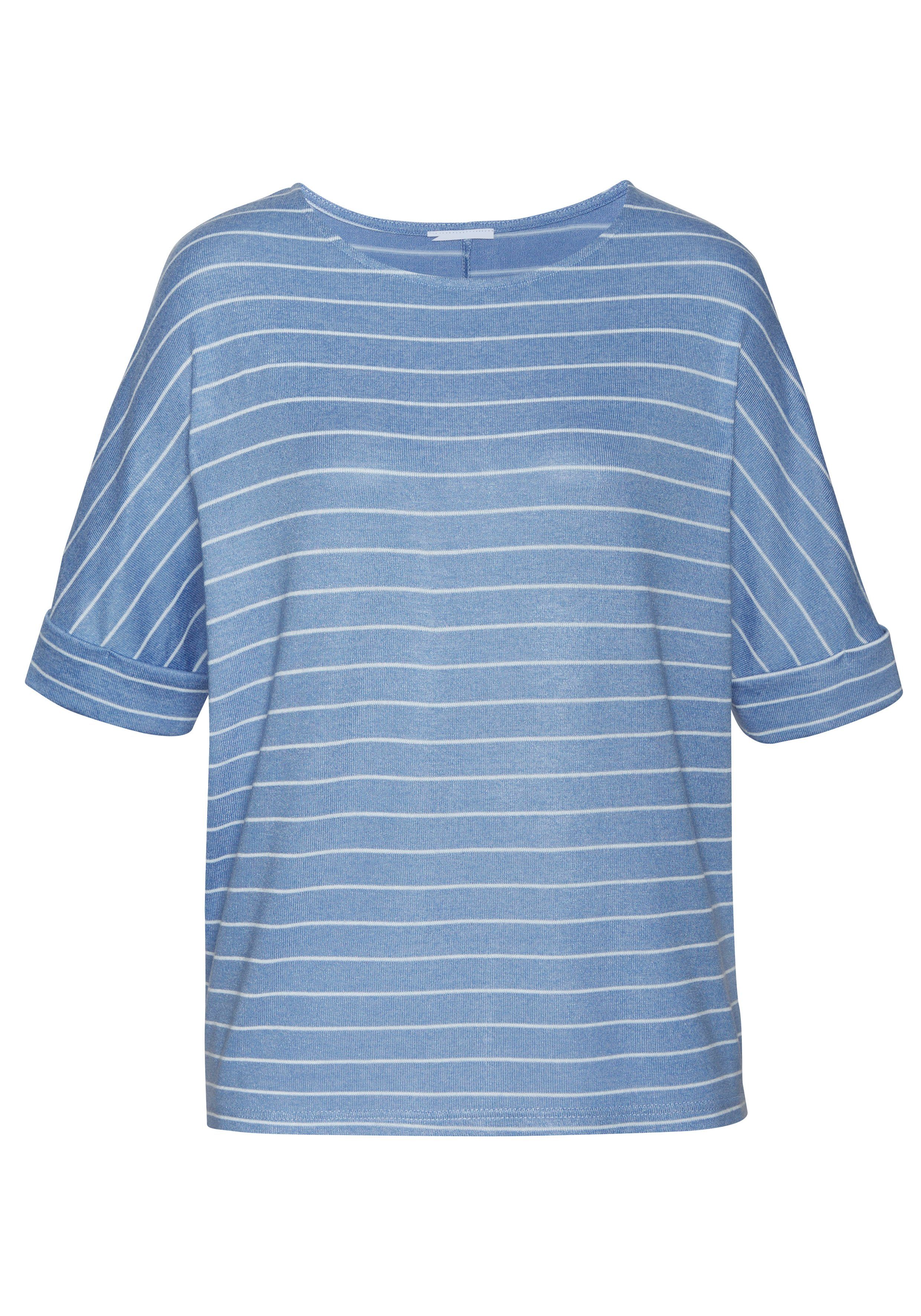 Lascana Shirt met ronde hals Met brede mouwomslag van zacht viscose-fijntricot shirts maat 32/34 blauw