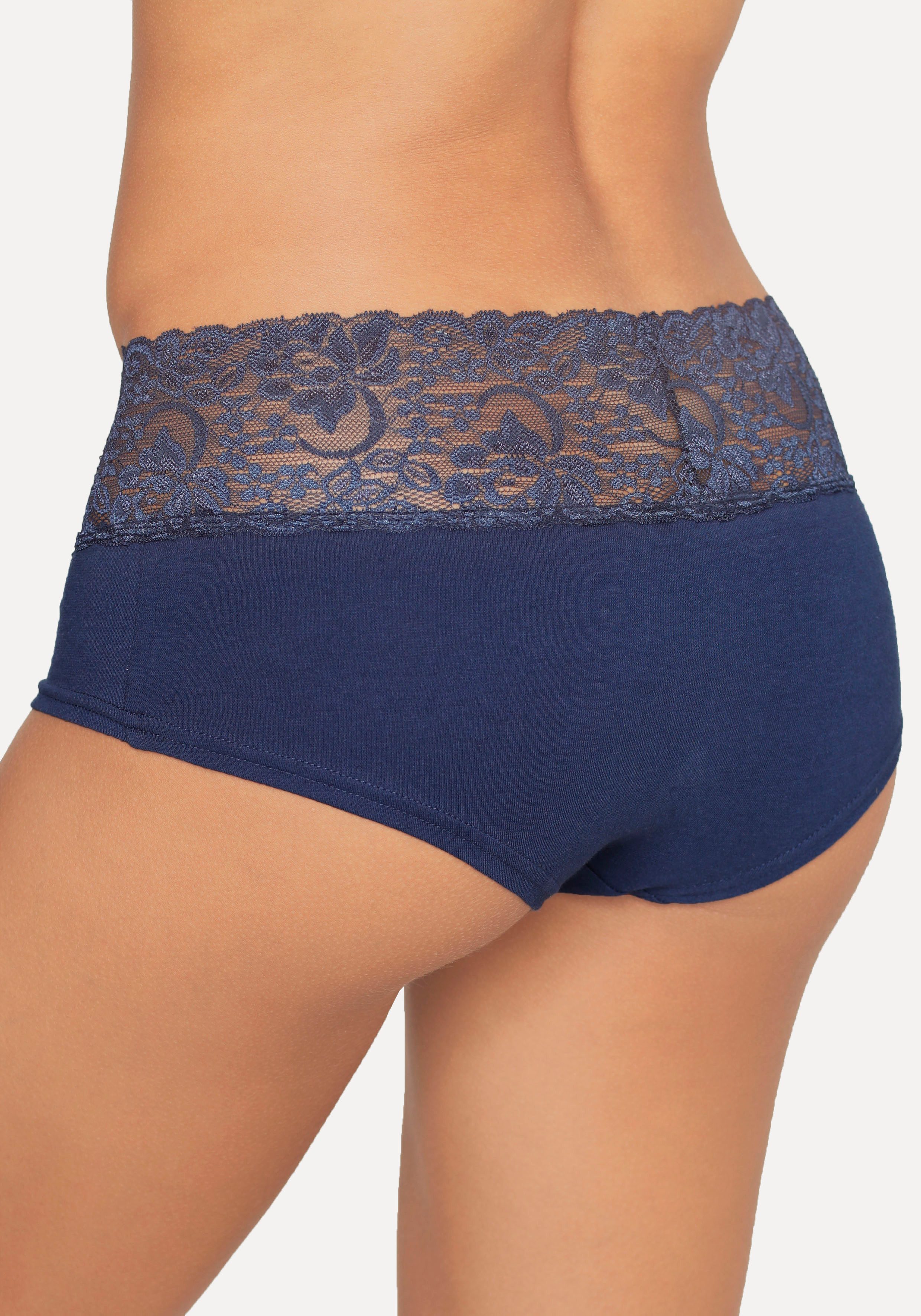 Vivance Hipster van elastische katoen met florale kant (3 stuks) hipsters maat 48/50 blauw