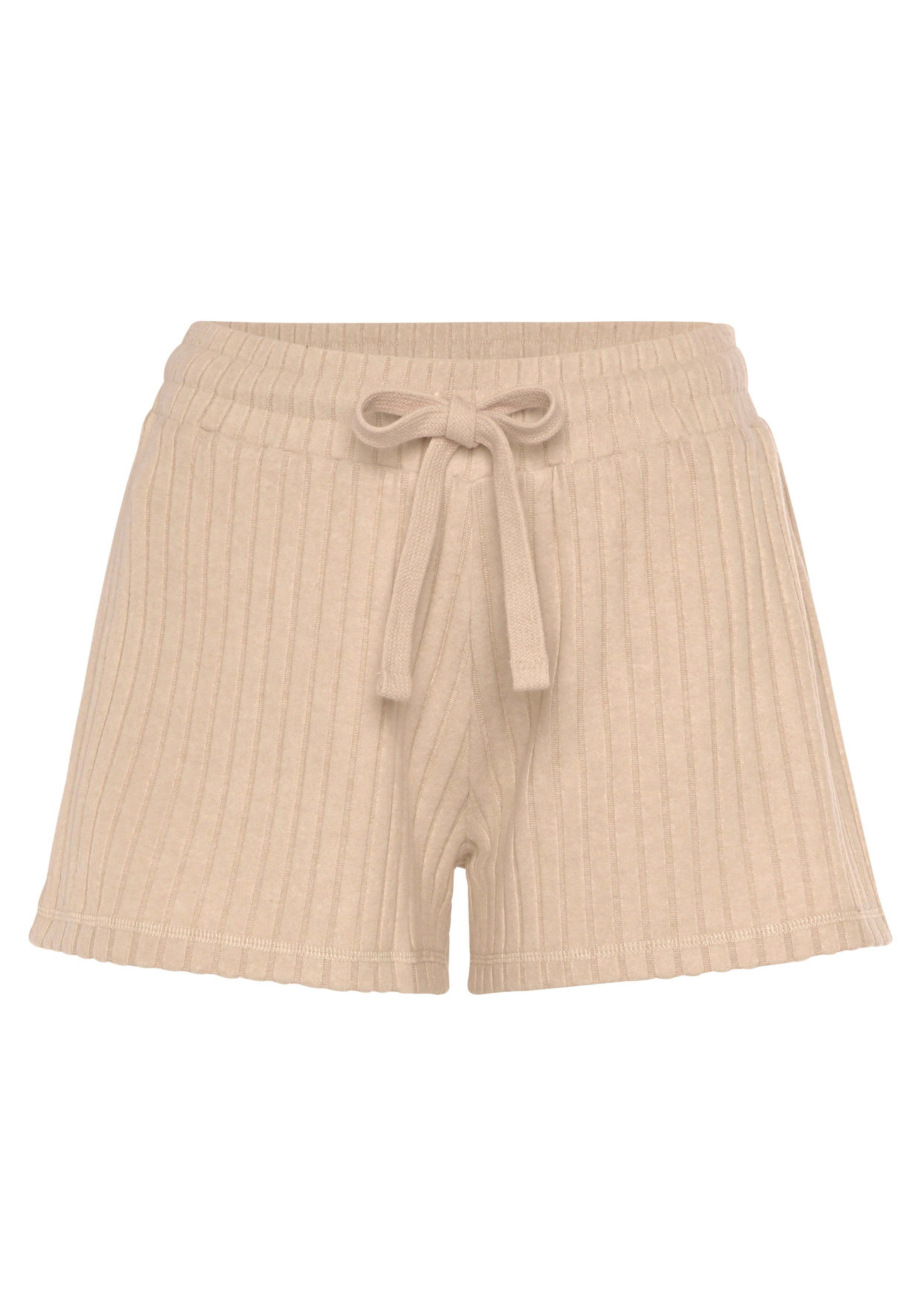 Lascana Short - Lounge shorts gemêleerd Lounge-/brei shorts gemêleerd met bindkoord, loungewear mix & match maat 44/46 beige