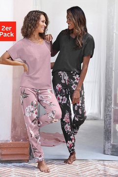 vivance dreams pyjama met bloemenprint (set van 2) paars