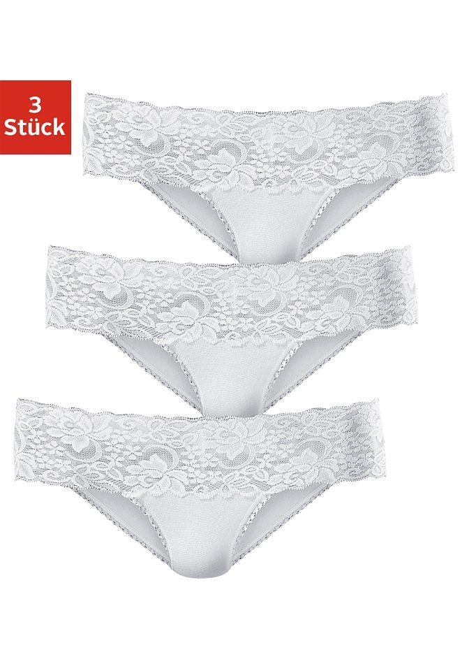 Vivance Brazilian slip van elastische katoen met florale kant (3 stuks)