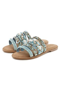 lascana slippers met een luxueuze garnering en bijzonder zachte binnenzool blauw