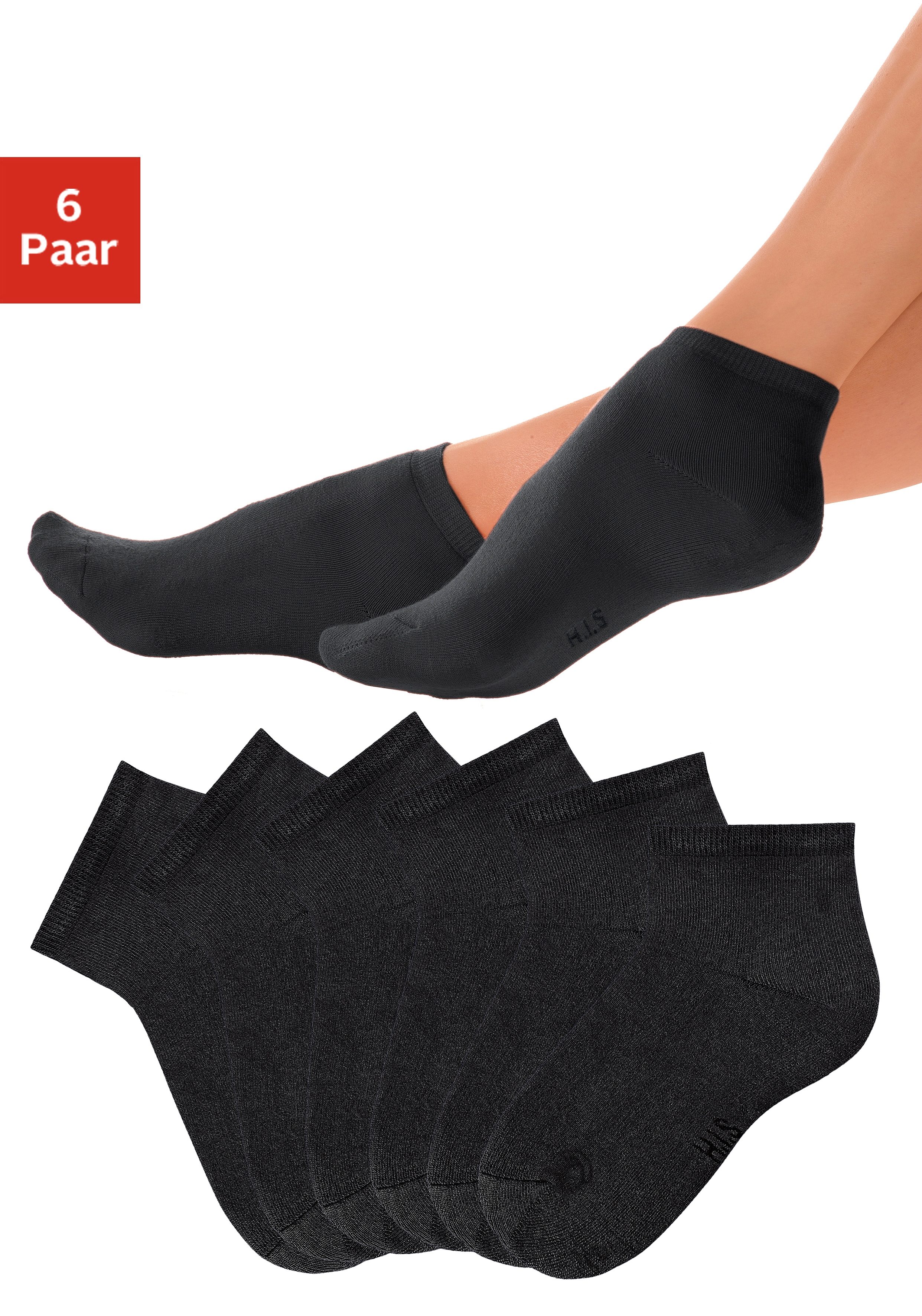 H.I.S Korte sokken met heerlijk zachte frottébinnenkant (set, 6 paar) sokken maat 39-42 zwart