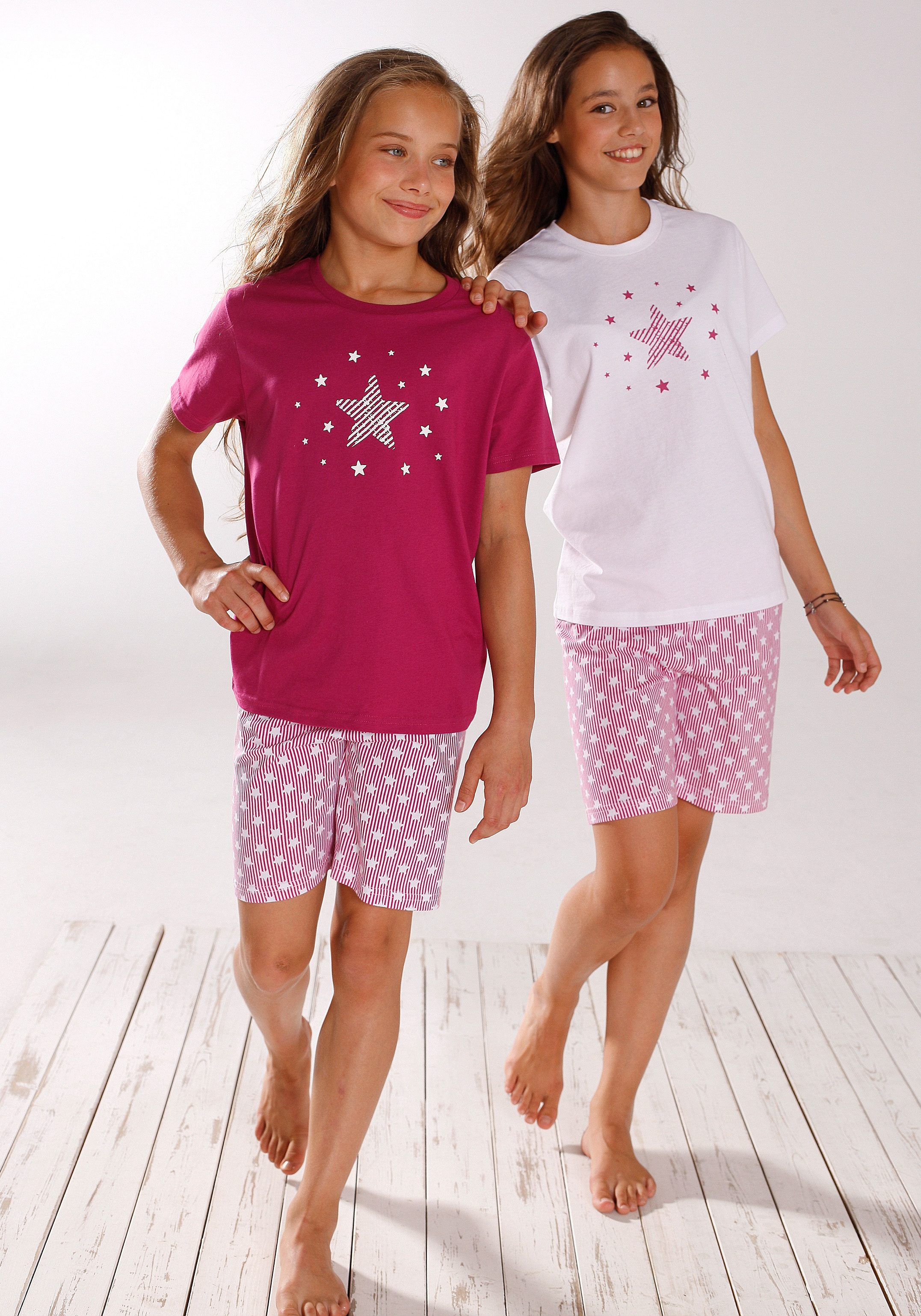 Petite fleur Pyjama modieuze sterrenprint op de shirts en broeken (4-delig, Set van 2) multipacks maat 98/104 multicolor