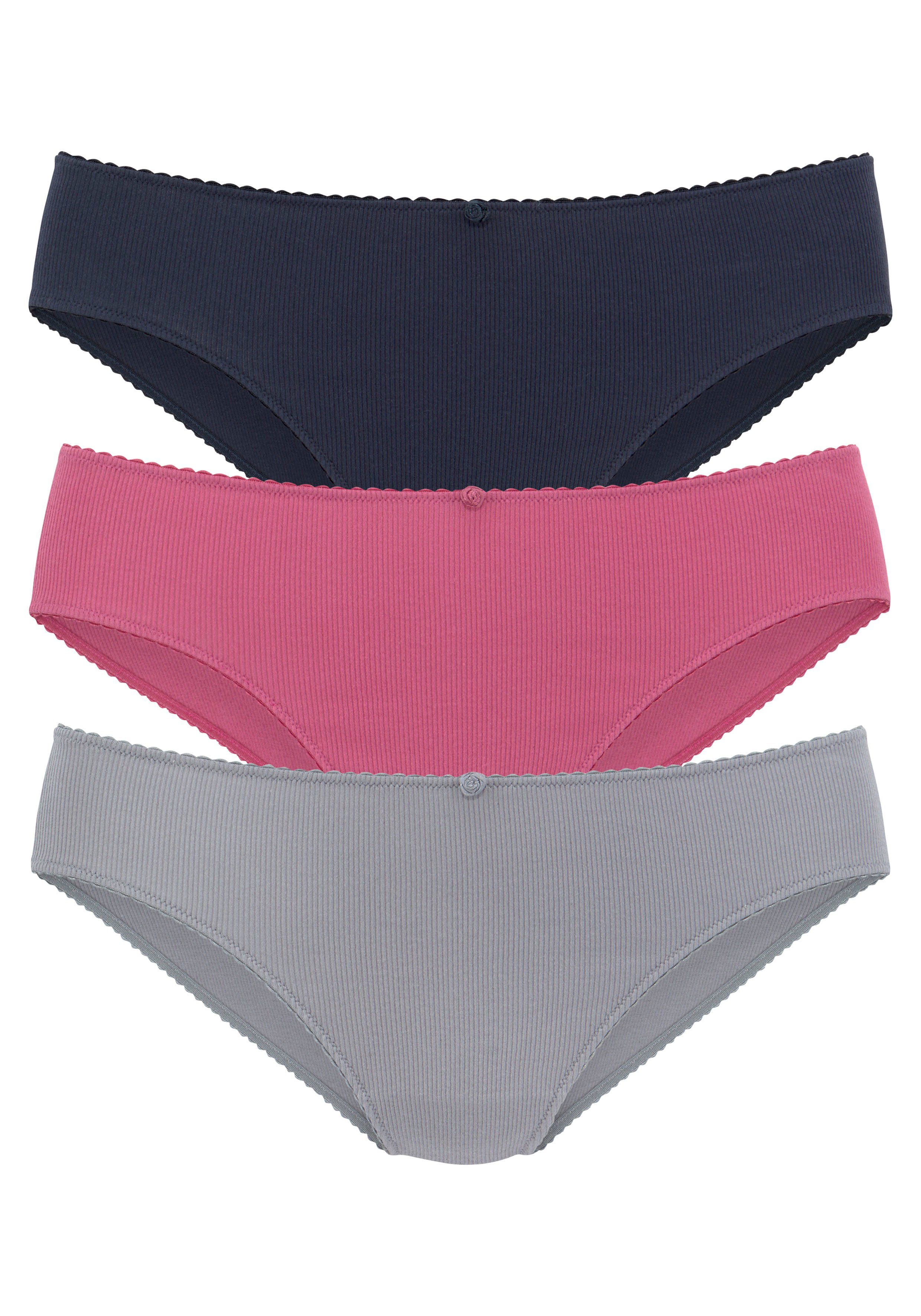 Vivance Jazz-hipsters van zachte en elastische ribstof, met delicate roosjes vooraan (3 stuks)