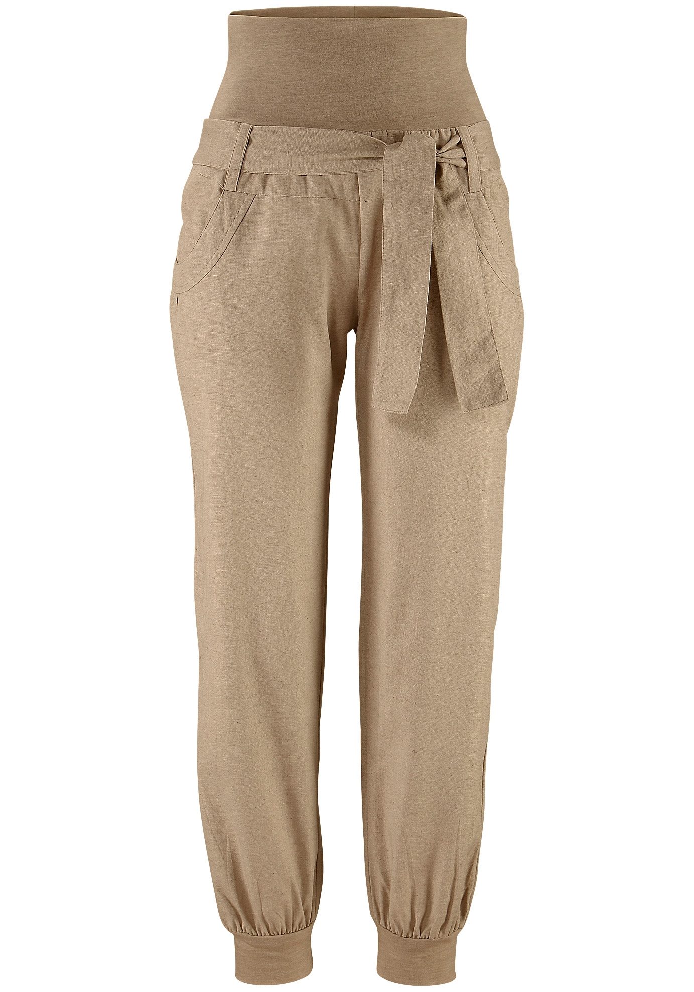 Buffalo Strandbroek gemaakt van mix van linnen, linnen broek, zomerbroek, strandkleding nieuw maat 46 bruin